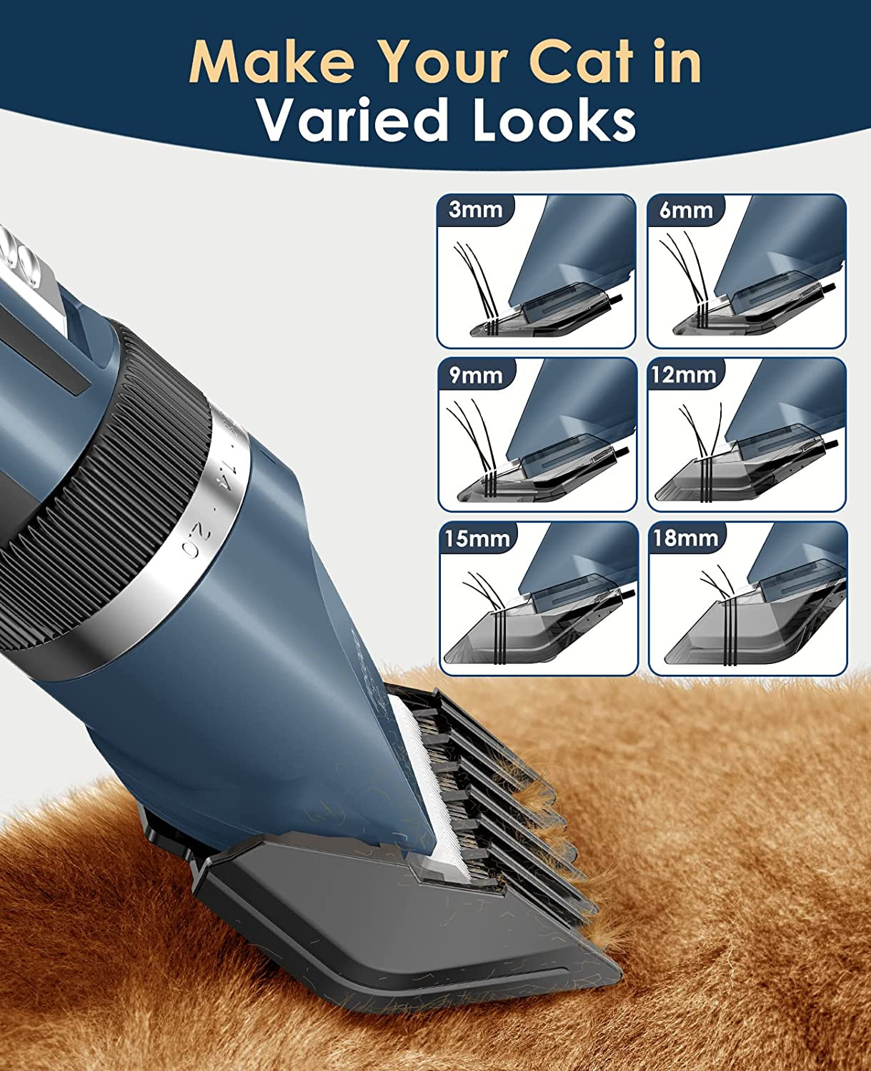 Oneisall Quiet Cat Clippers for Matted & Long Hair, 2-Speed Cordless Pet Shaver