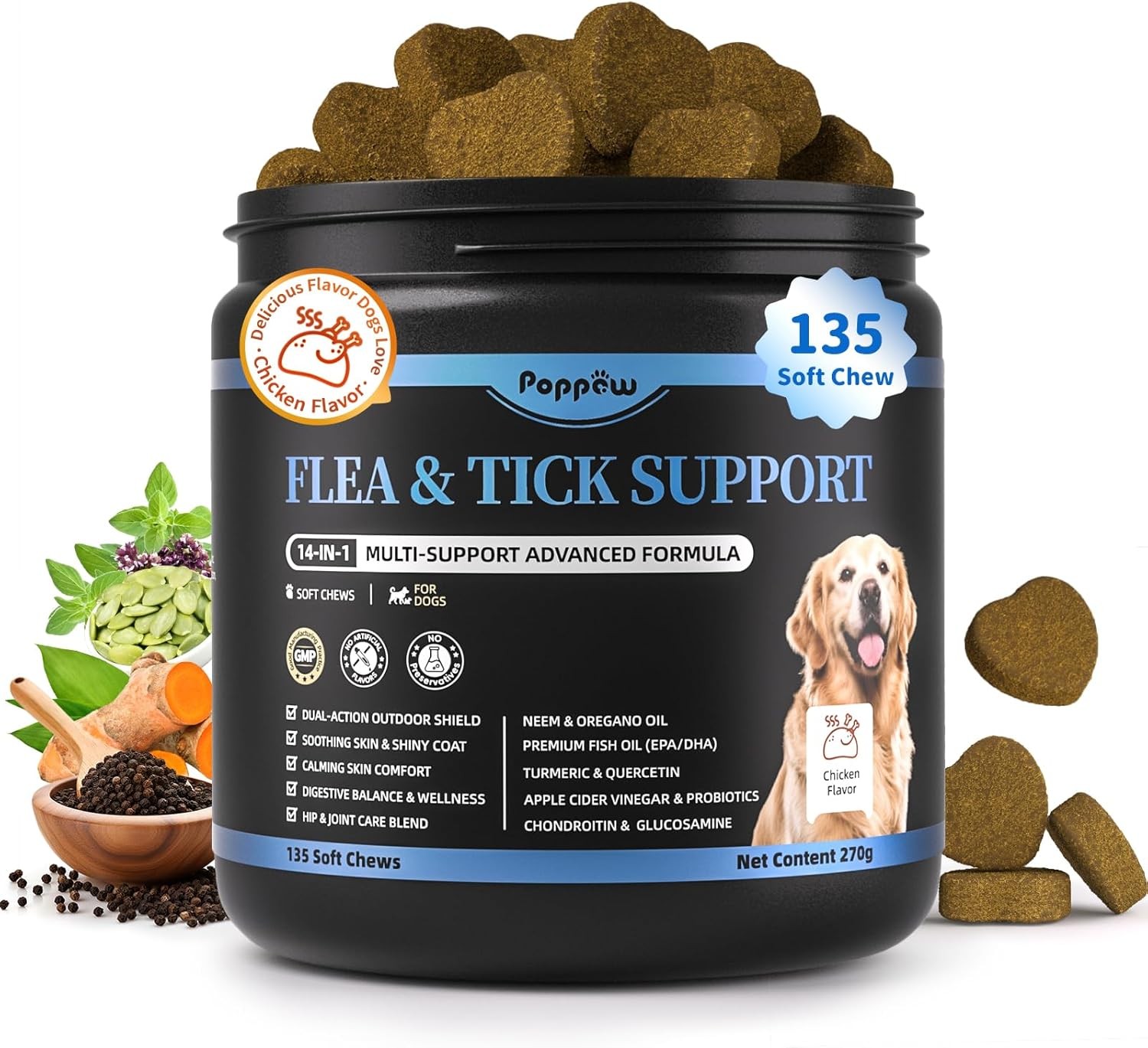 Dog Oral Flea and Tick Support Supplement, for All Breeds and Ages 135 Count