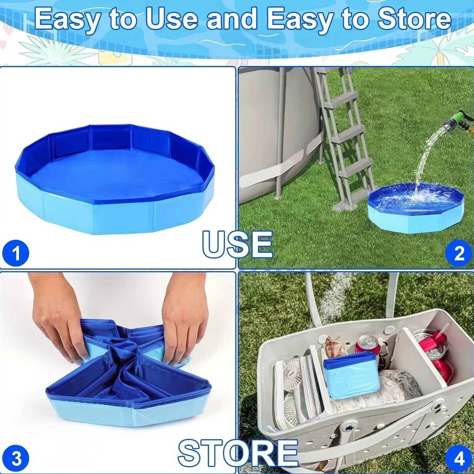 Foldable Dog Pool, Portable Hard Plastic Dog Swimming Pool, Outdoor Collapsible