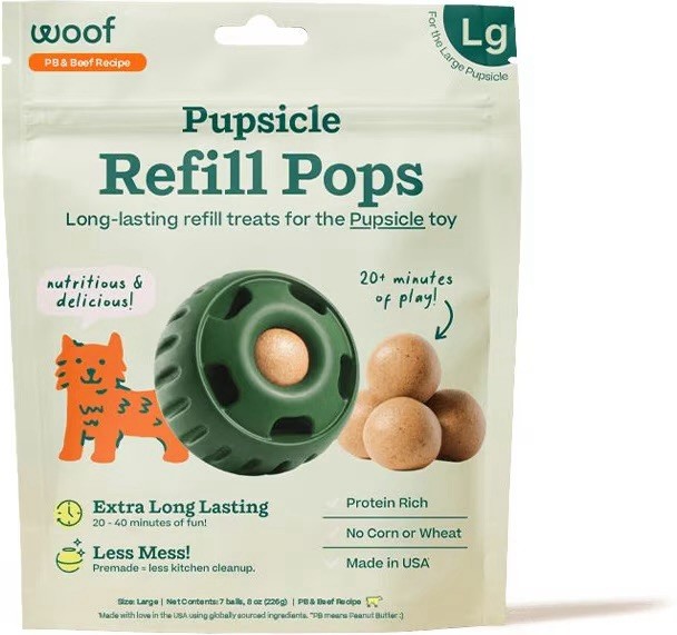 Woof Pupsicle Refill Pops Peanut Butter & Beef Large Size 7 Count
