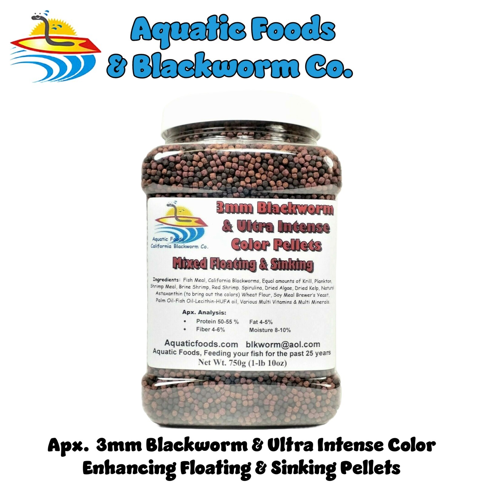3 mm California Blackworm & Intense Coloring Pellet Mix, Floating & Sinking