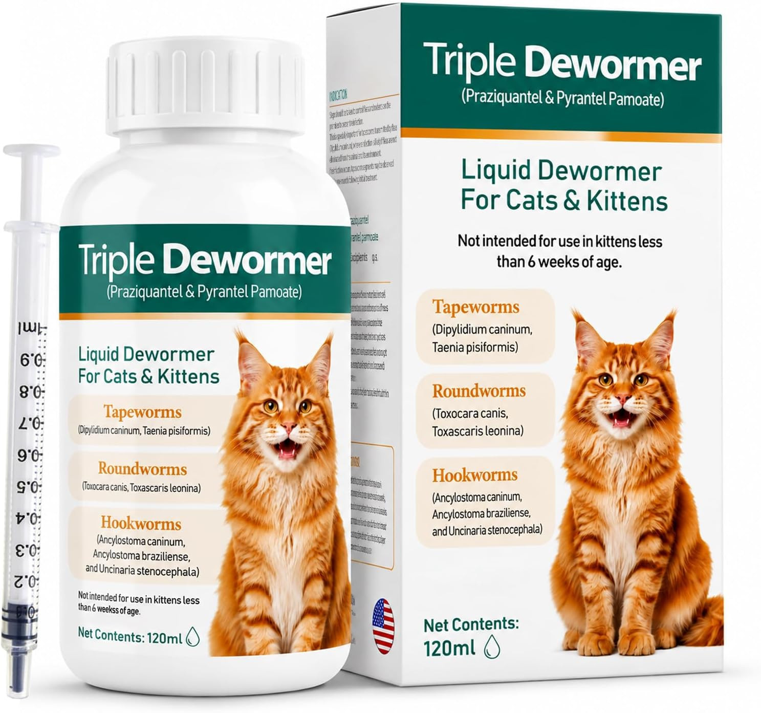 Cat Dewormer Triple Dewormer for All Worms Broad Spectrum Liquid Formulafor Tape
