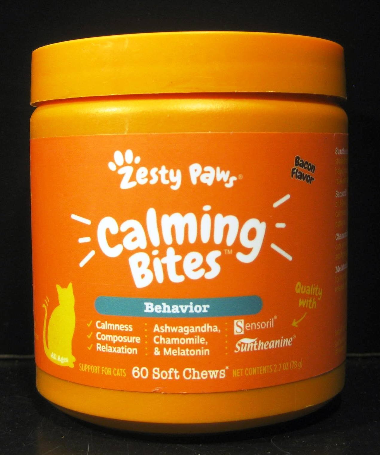 Zesty Paws Calming Bites For Cats Behavior Bacon Flavor Exp 6/26