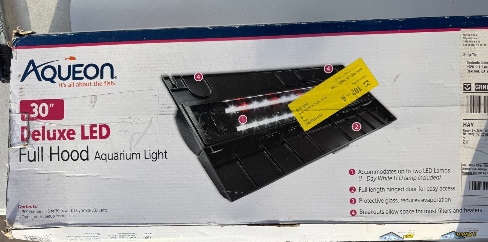 Aqueon Deluxe LED 30″ Full Aquarium Hood Black Day White Light Damaged Box