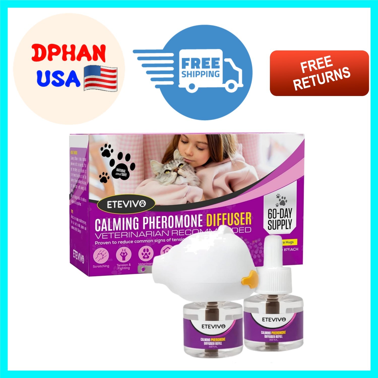 Calming Diffuser for Cats with 2 Refills – 60 Days of Pheromone Serenity