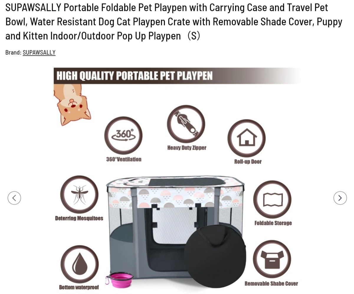 SUPAWSALLY Portable Foldable Pet Playpen with Carrying Case, color unknown, new