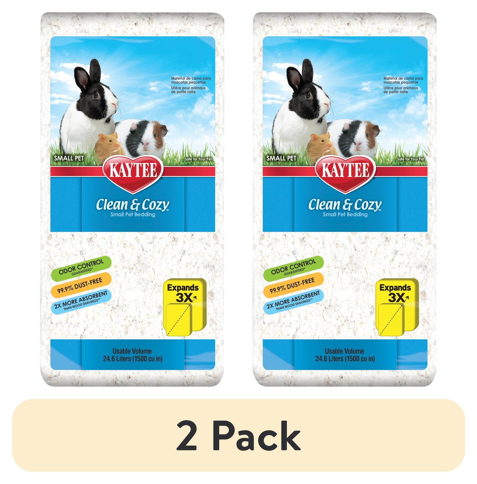 (2 pack) Clean & Cozy White Small Animal Pet Bedding 24.6 Liters