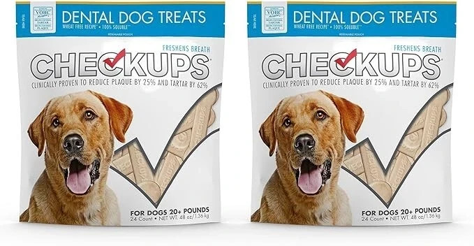 CheckUps Dental Dog Treats 24 Count 2 Pack 48 Chews Dog Dental Care Fresh Breath