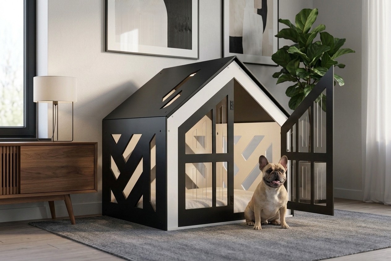 Modern Wood Dog/Pet Crate Furniture house w/Glass Door Indoor House size:Medium