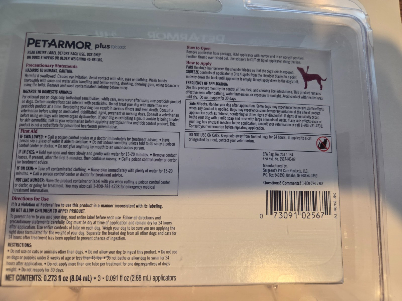 PetArmor Plus for Large Dogs 45-88 lbs – 3 Month Dose – Flea and Tick Prevention