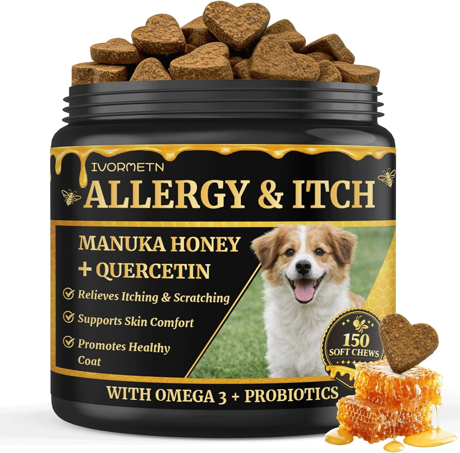 Manuka Honey for Dogs – Allergy & Itch Relief Chews – Skin Comfort & Coat Health