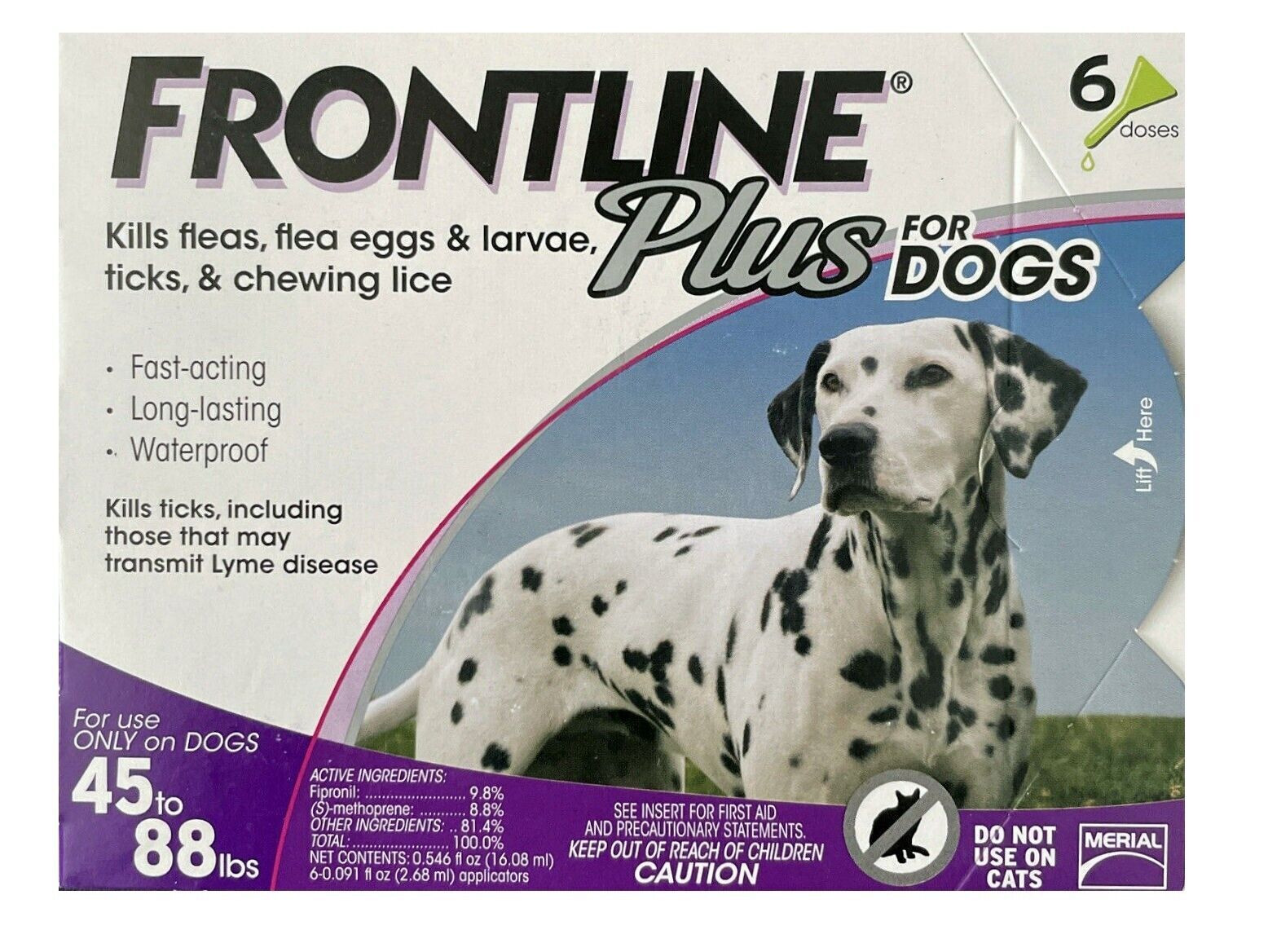 Frontline Plus Flea & Tick Control For Dogs 45-88 lbs. 6 Doses New Sealed