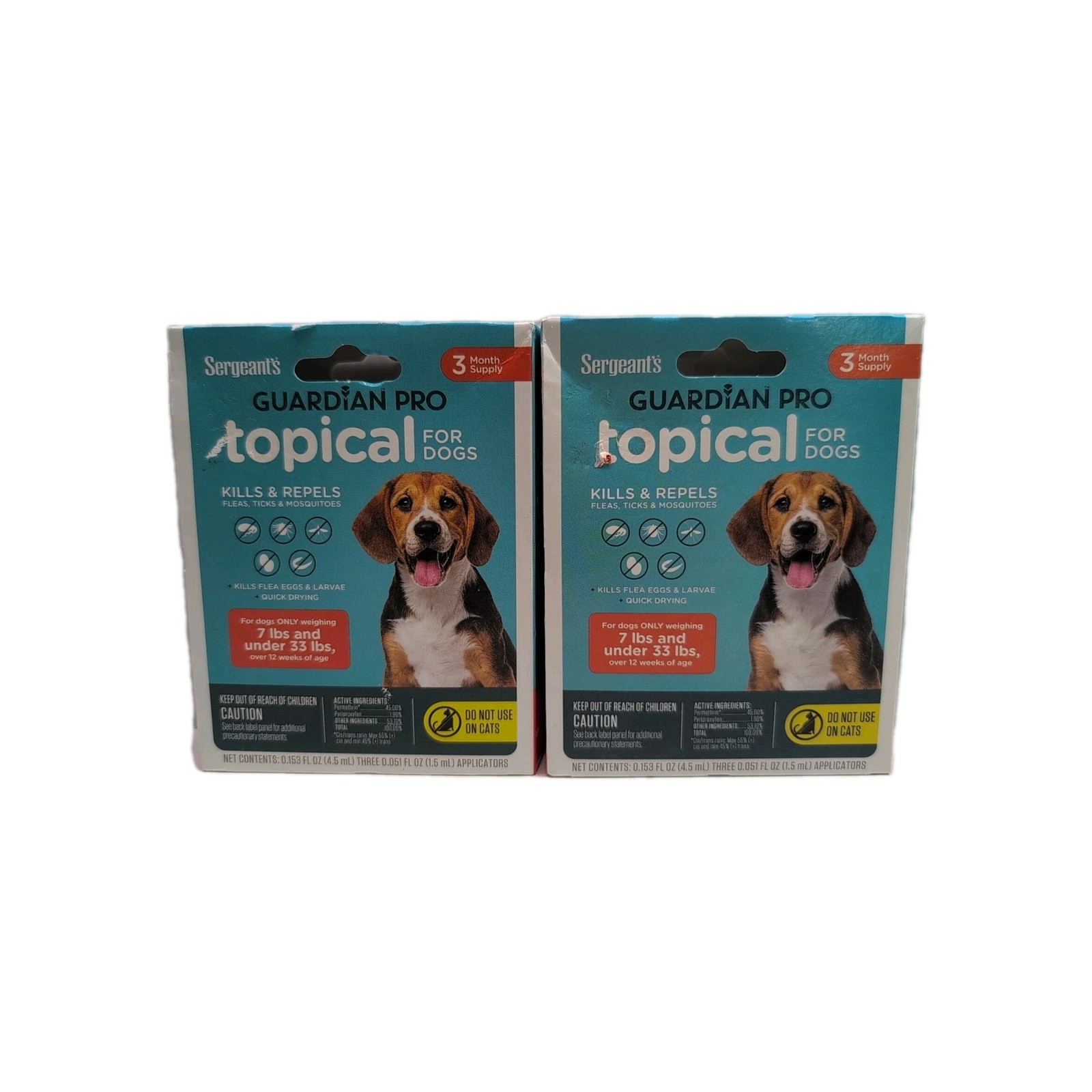 (2) Sergeant’s Guardian Pro Topical Treatment for Dogs 7 lb and under 33 lb