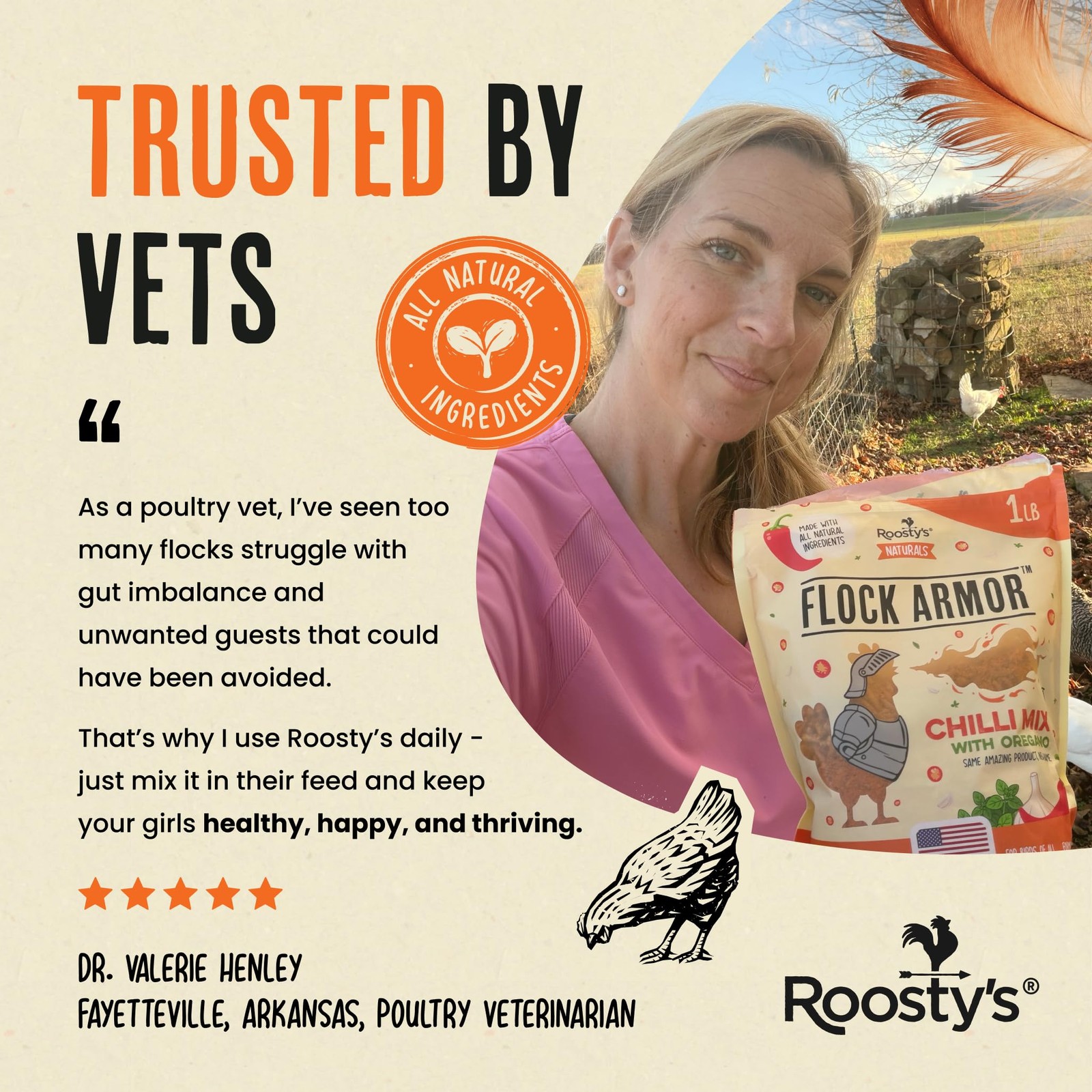 Roosty’s Naturals Flock Armor Chicken 16 Ounce (Pack of 2), Orange and white