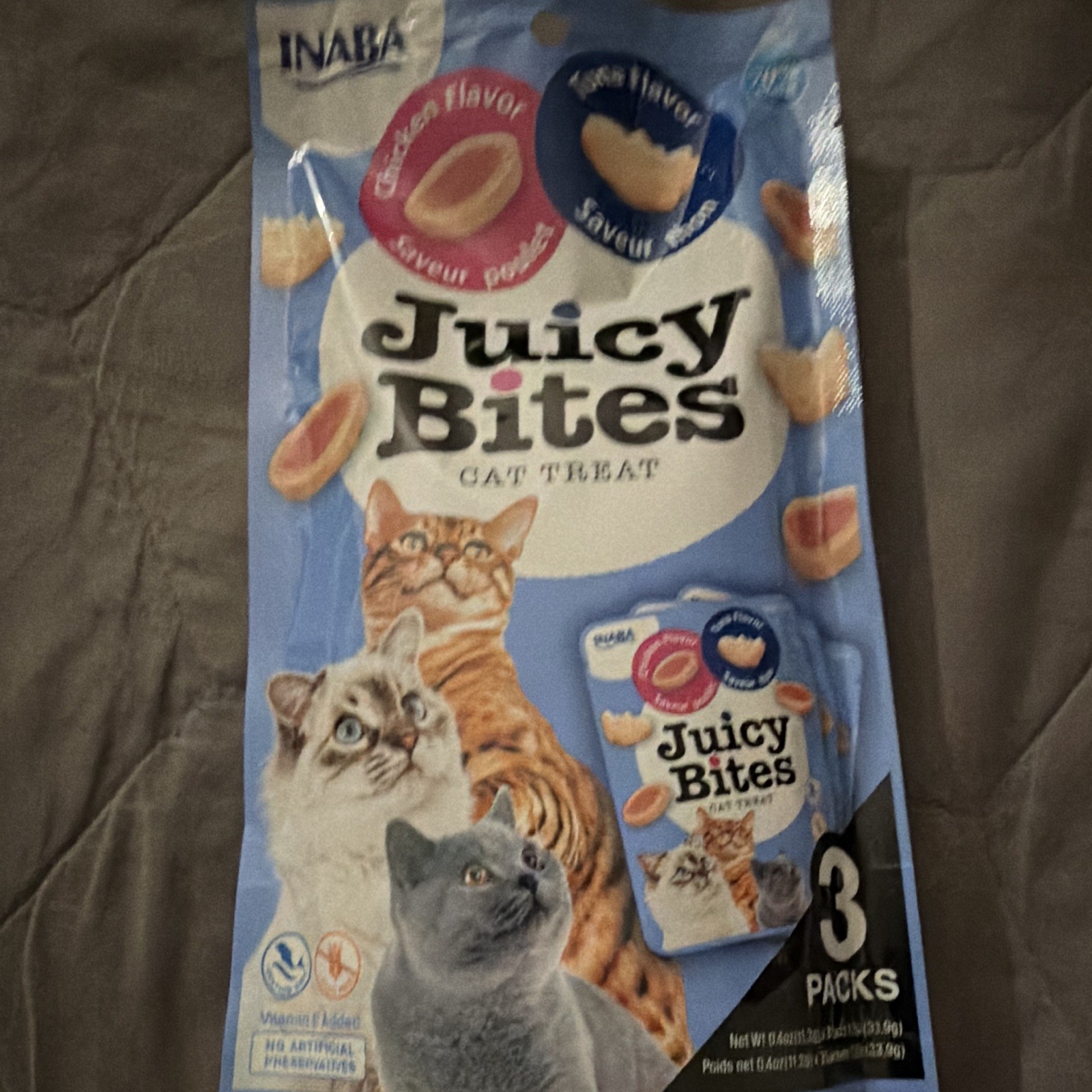 INABA Juicy Bites Soft Snack Cat Treats Chicken & Tuna, No Preservatives, 3pk