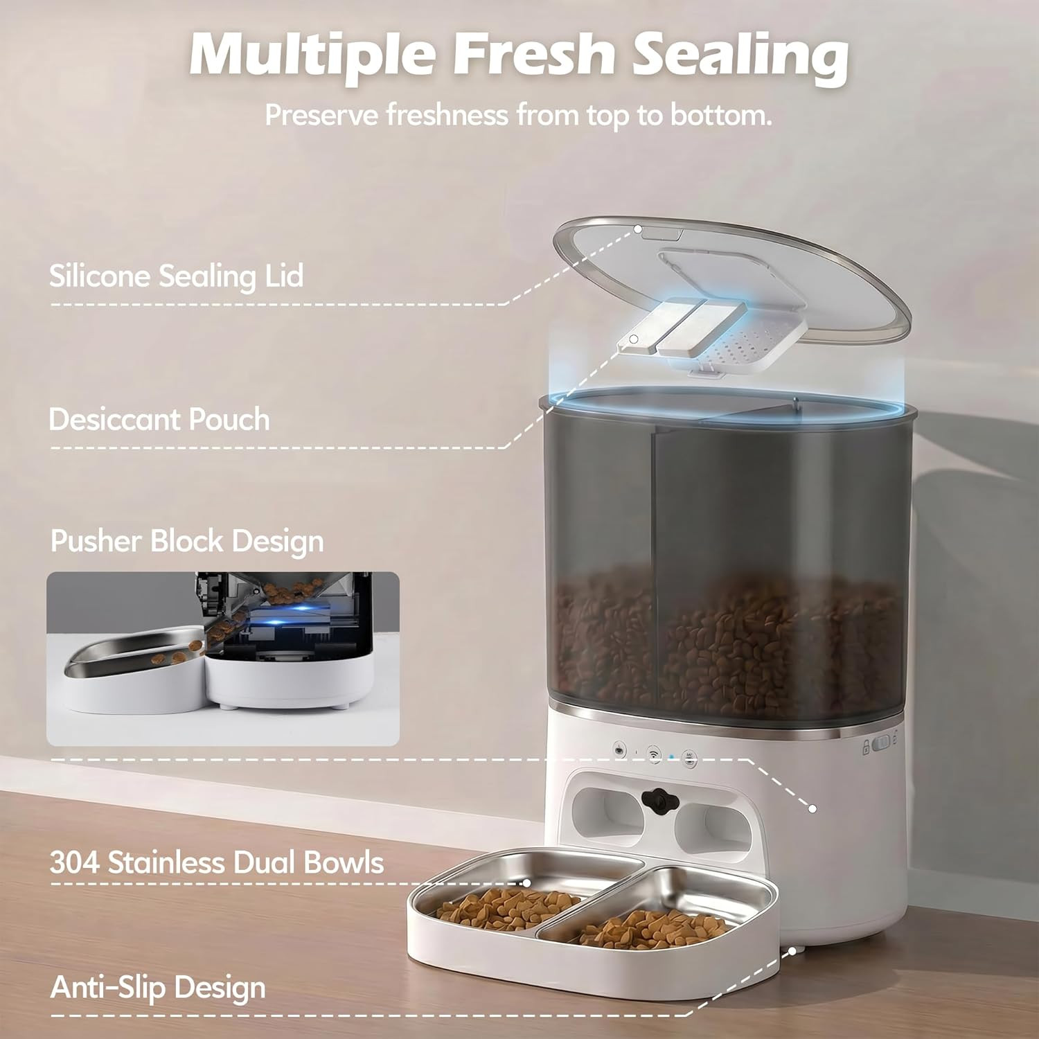 Smart Pet Feeder with Camera & App Control – 8L Dual Hopper, 1080P HD Video