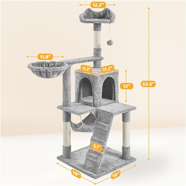 51″ Cat Tree Bed Furniture Scratching Tower Post Condo Kitten Play House Posts