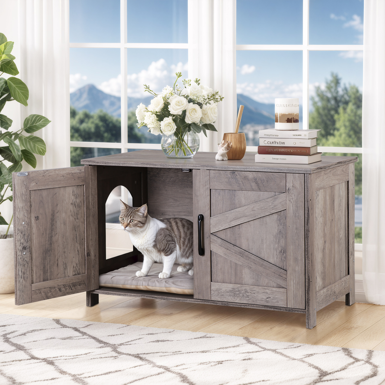 Litter Box Enclosure Cat Litter Box Furniture Hidden Wooden Cat Washroom Indoor