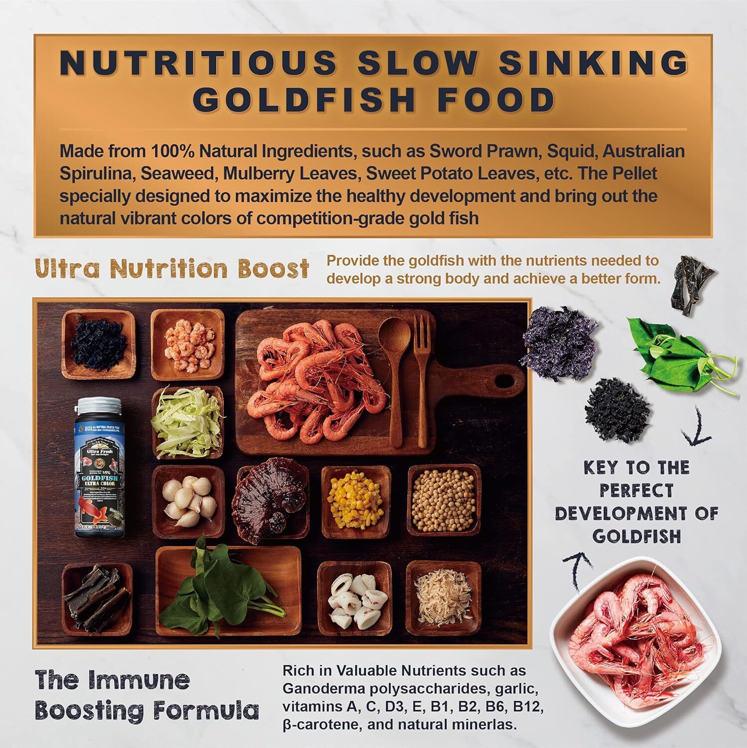 Sinking Goldfish Food, Color Enhancing, Balanced Diet, All Natural Ingredients,