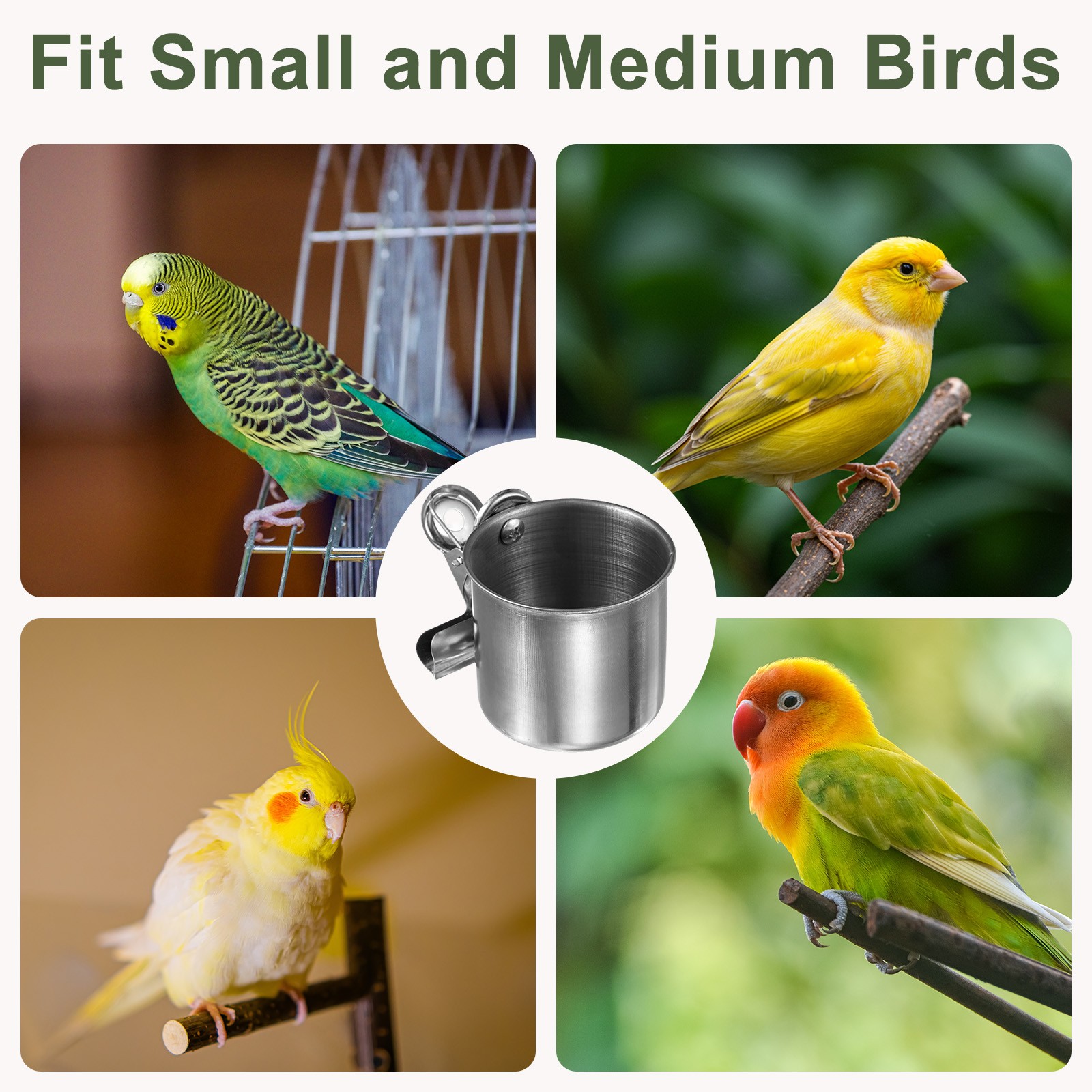 2-Pack Bird Parrot Feeding Single Cups, 2.56″ Birdcage Bowls with Holder