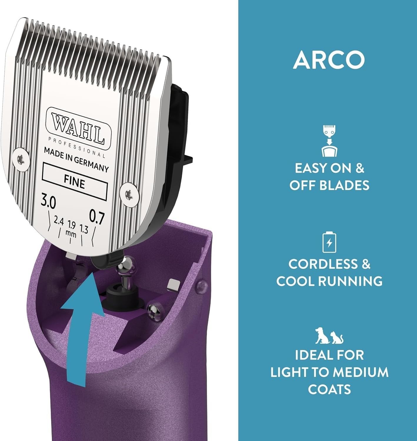 Wahl Professional Animal Arco Pet Cordless Clipper Kit, Purple