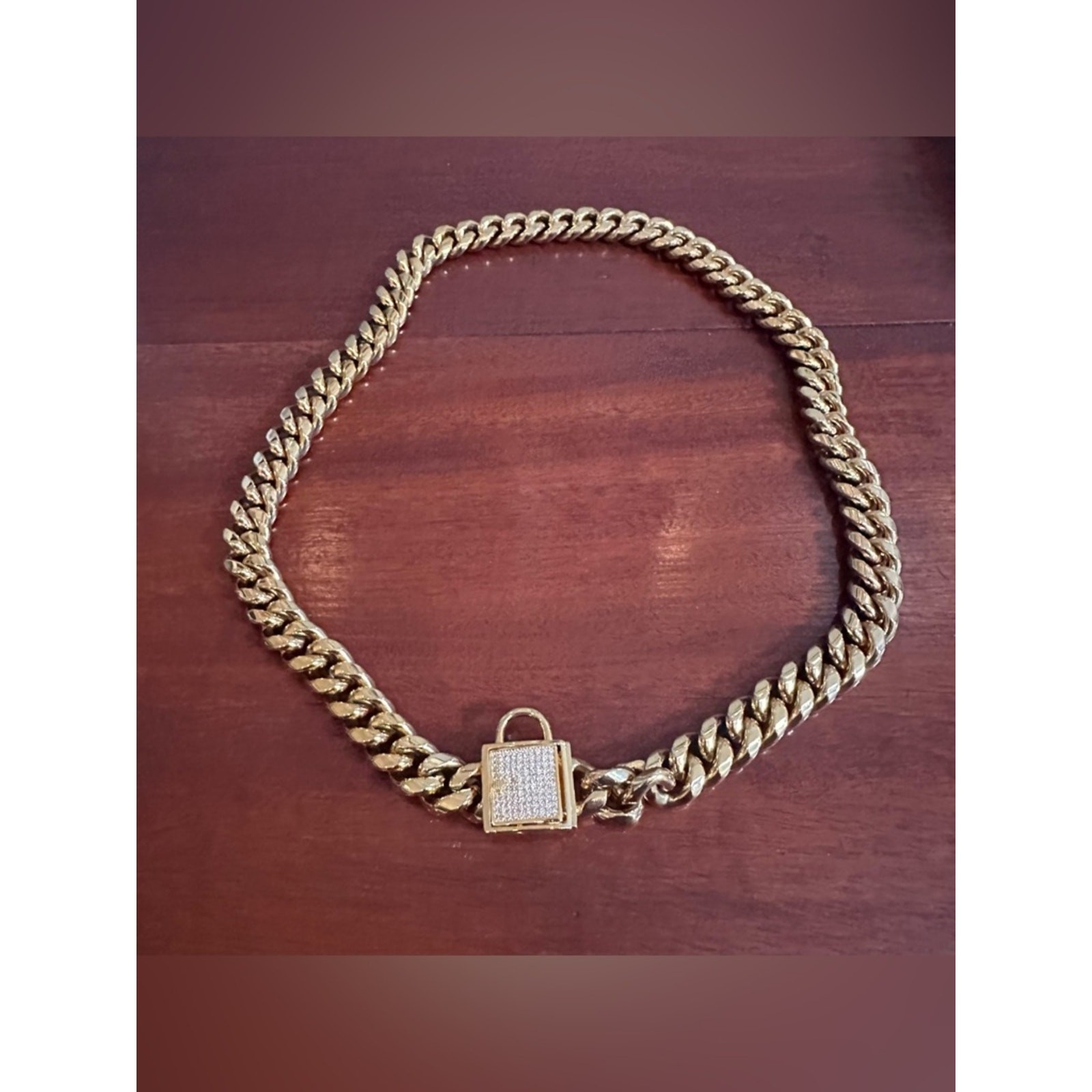 Gold Chain Dog Collar Padlock Clasp Bling Titanium Steel 24″ long Pet Outdoor