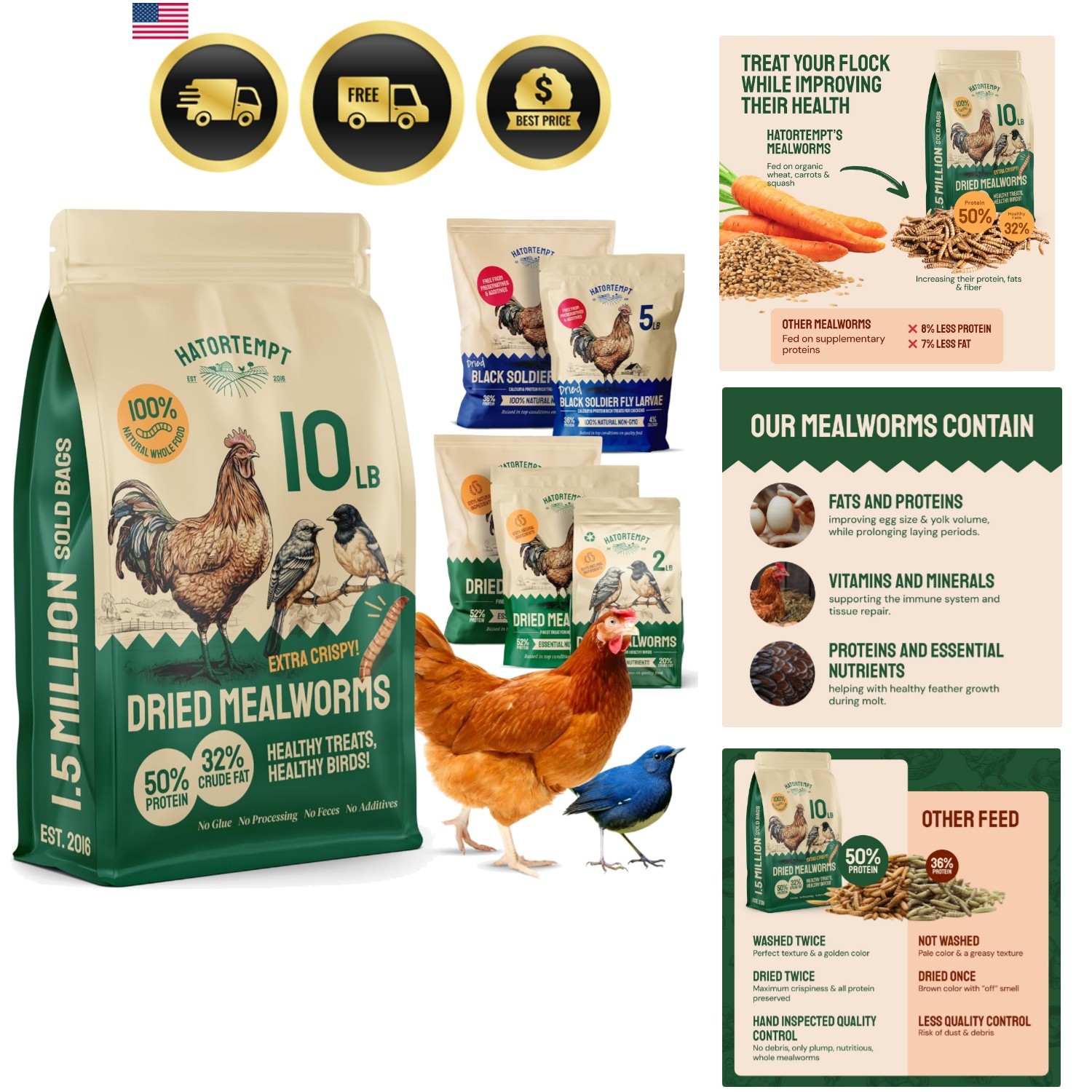 Bulk Dried Mealworms – 10 Lb Bag – Non-GMO Dried Mealworms for Chickens, Duck…