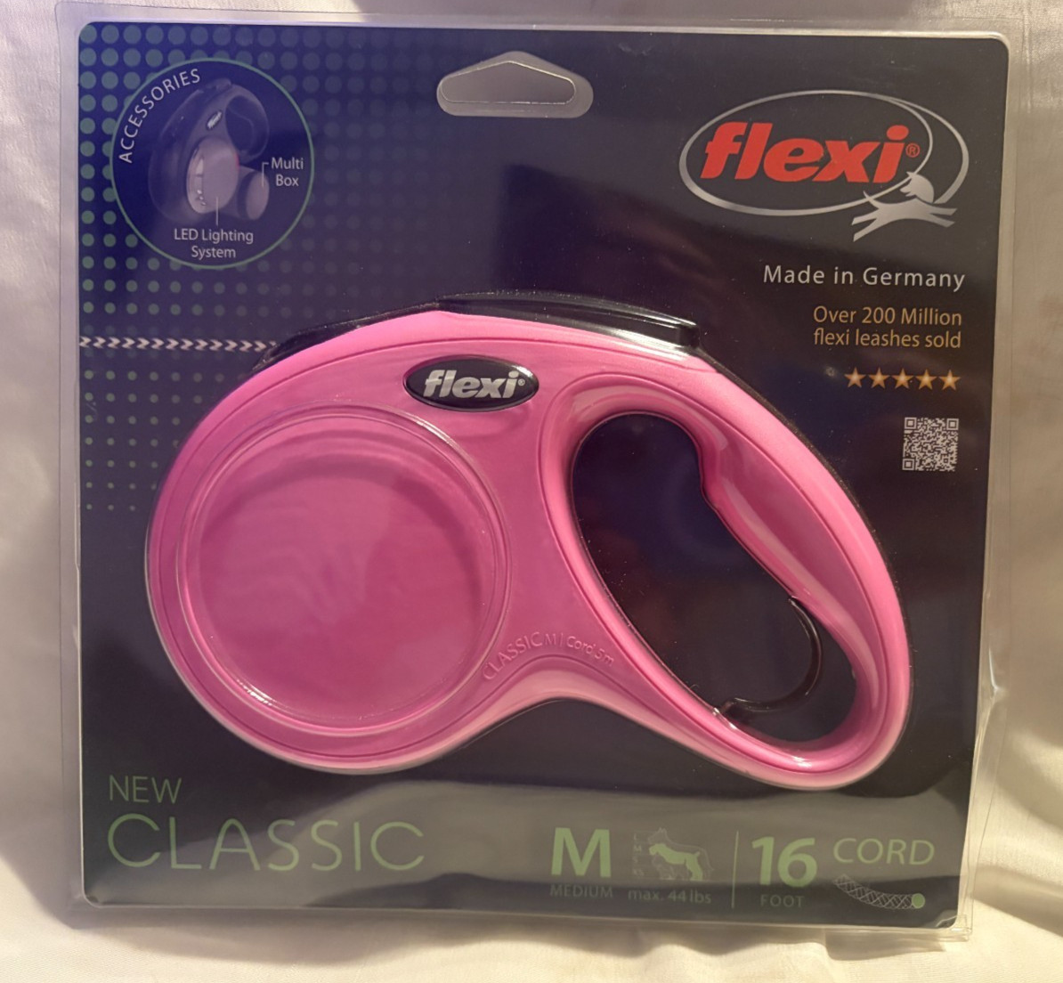 Flexi Retractable Leash Medium Dogs Classic Cord Up To 44 lbs 16″ PINK New Open