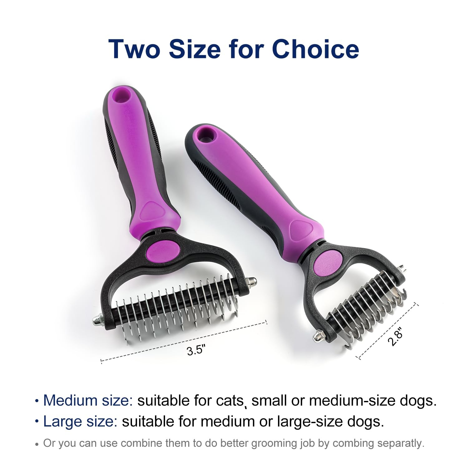 Grooming Rake for Dogs & Cats, Double-Sided Deshedding Brush, Extra-Wide, Large