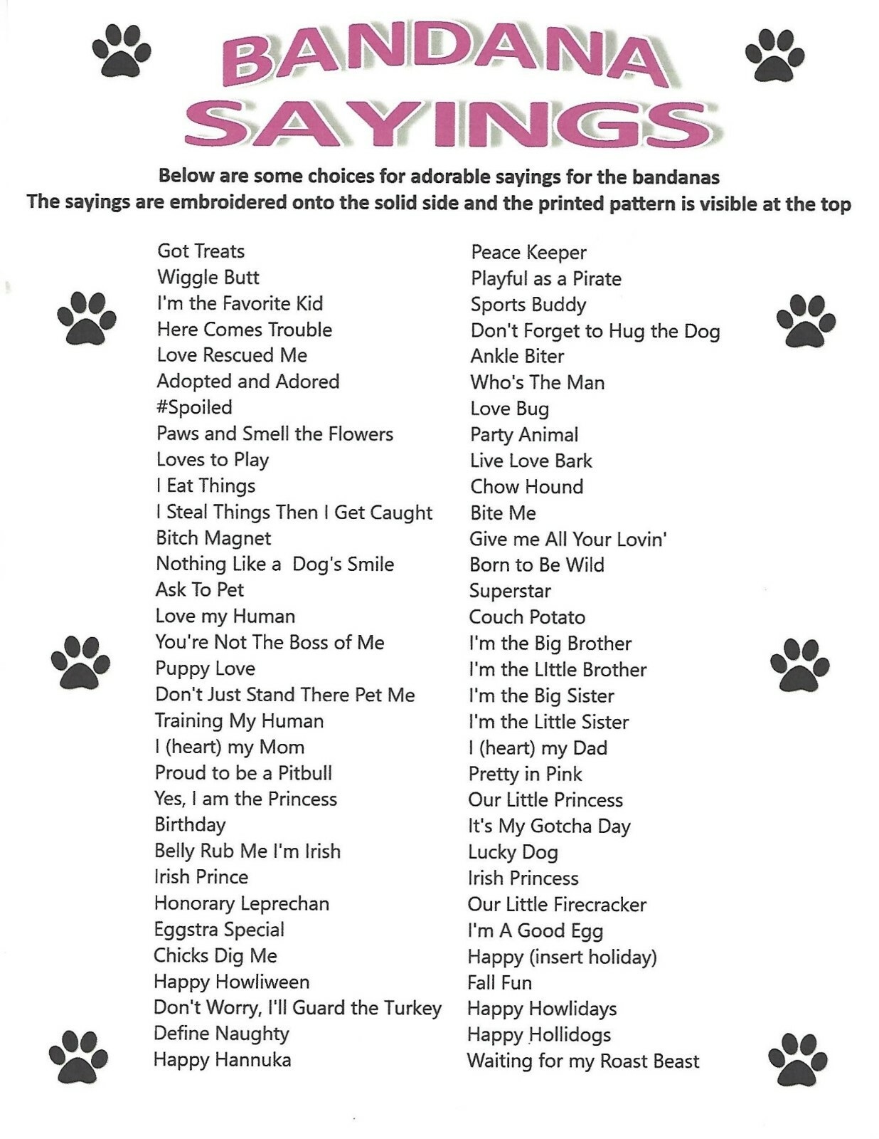 PERSONALIZED reversible embroidered over the collar DOG BANDANA – Design Ur Own!