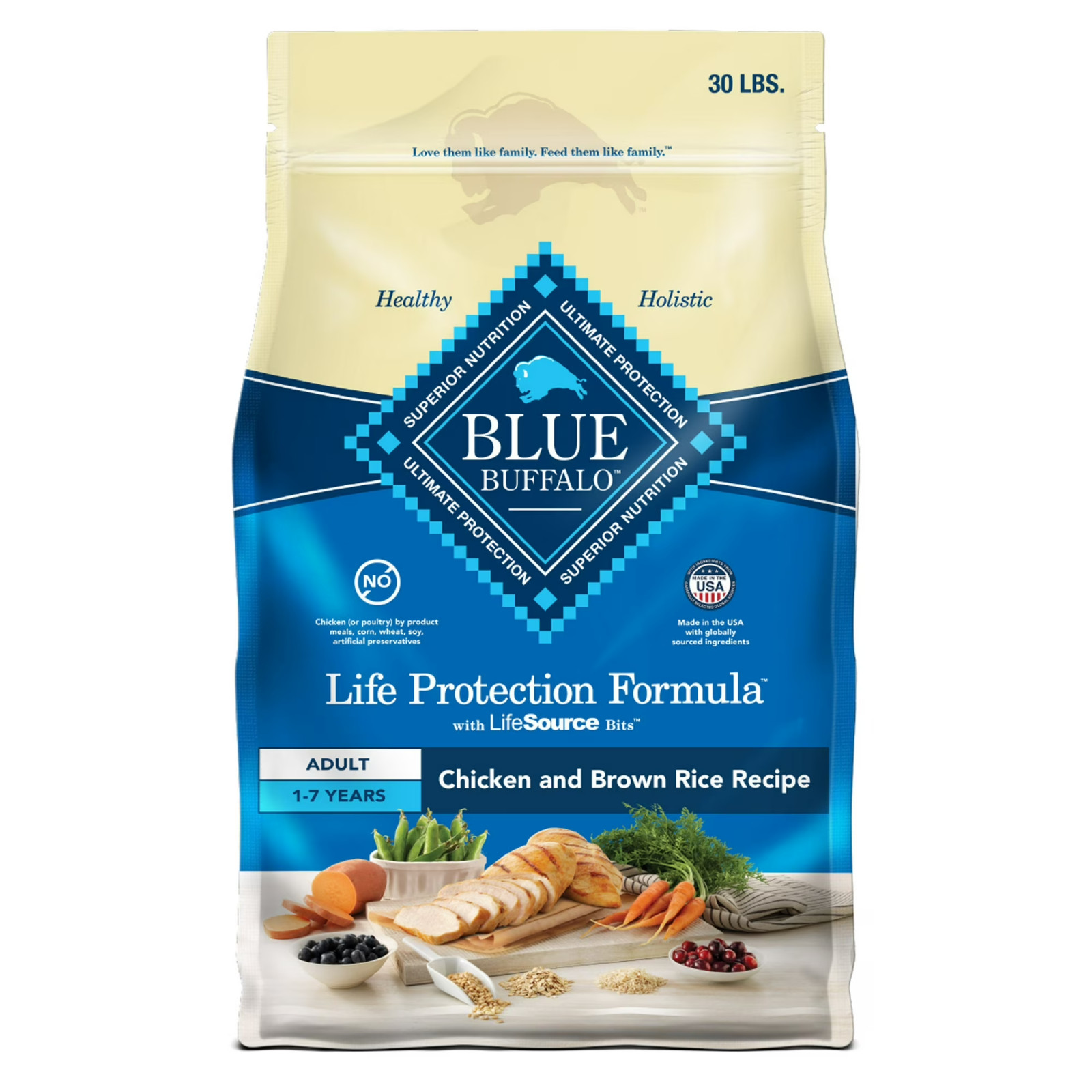 Blue Buffalo Life Adult Dry Dog Food, Chicken & Brown Rice,30 lbs