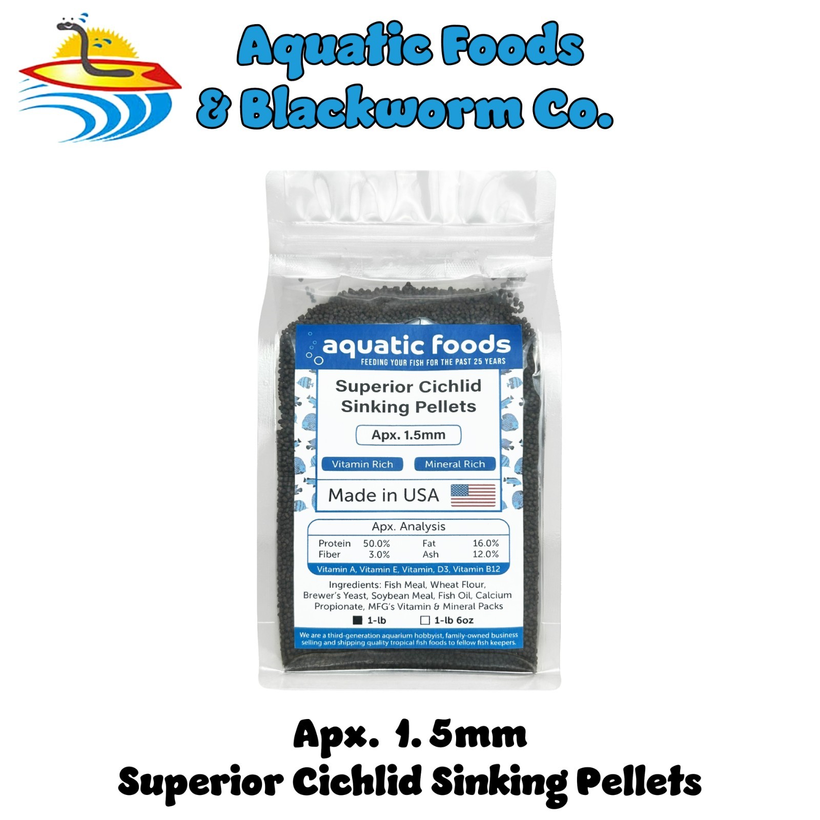 1.5mm Superior Cichlid Sinking Pellets, Quality Pellets for all Cichlids
