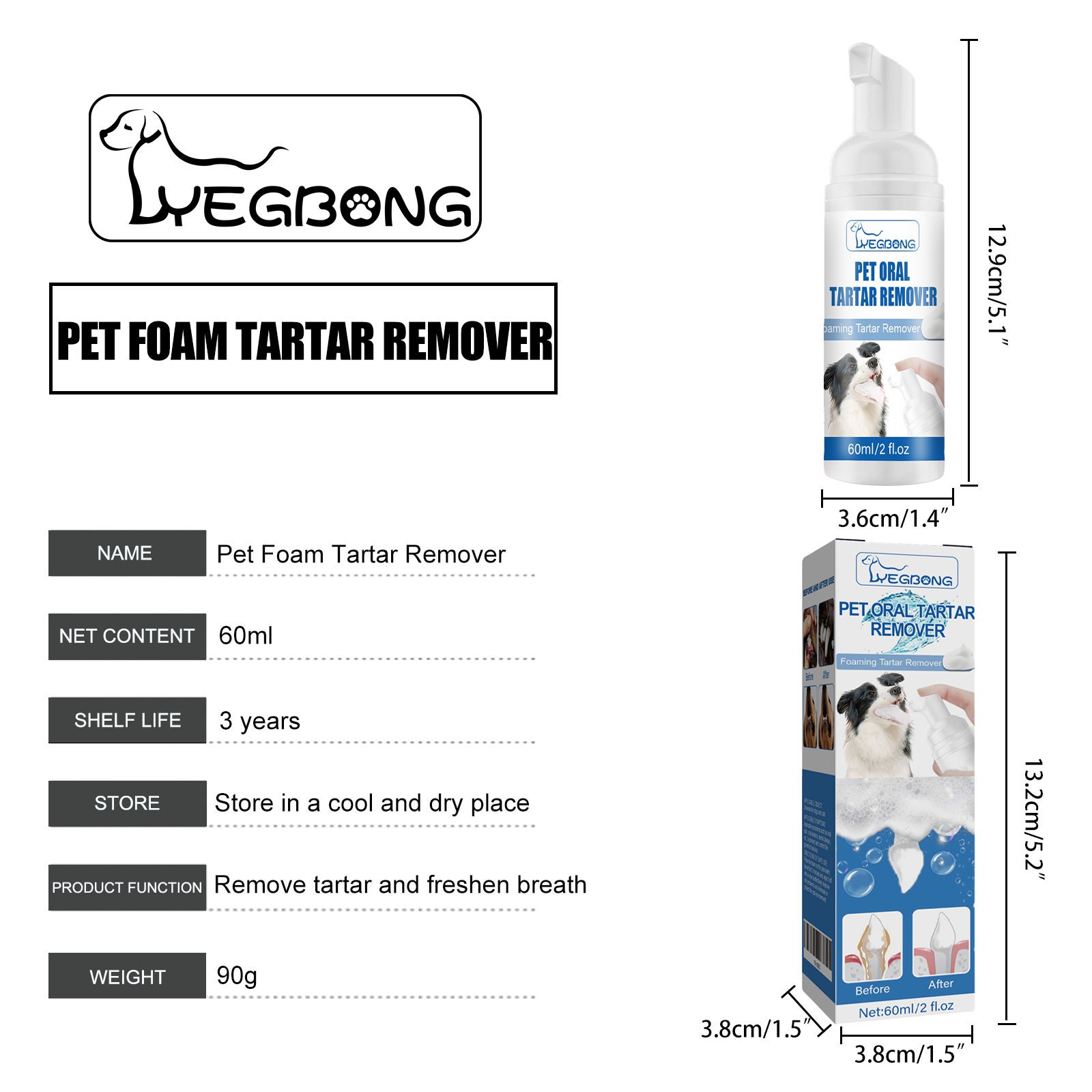 2X Pet Dental Tartar Remover Spray, Dog Cat Foam Teeth Clean Breath Freshener