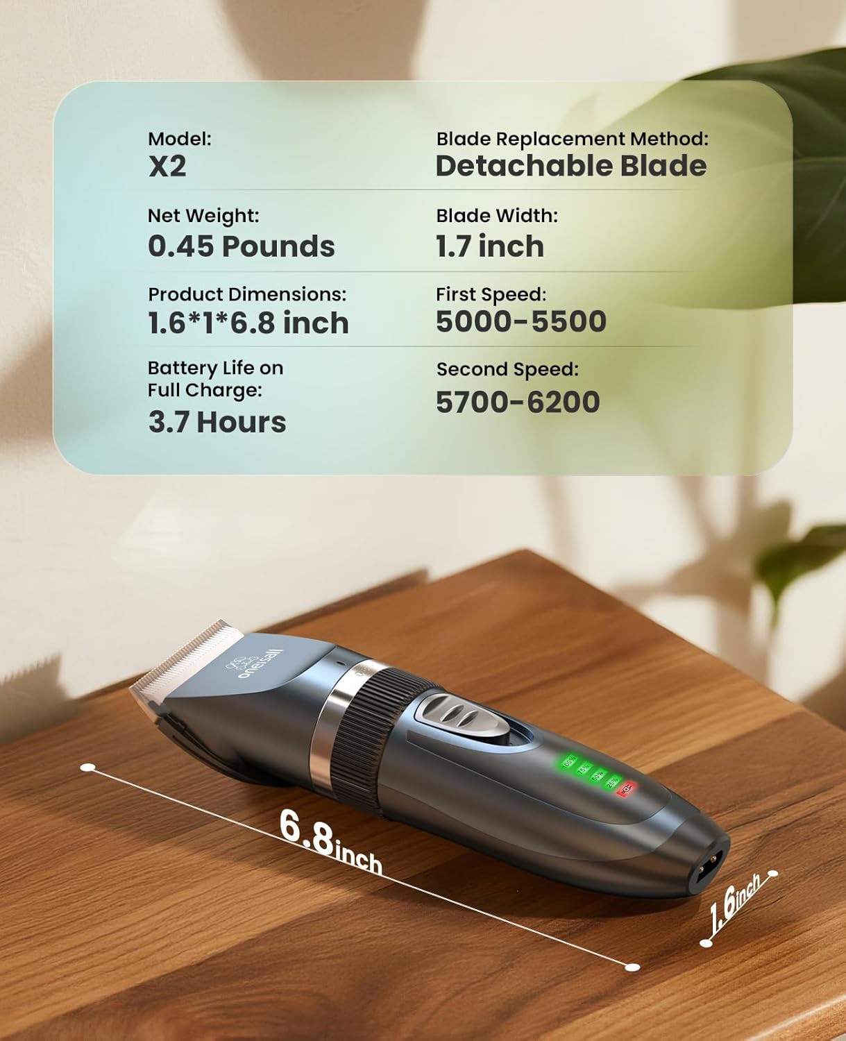 Oneisall Quiet Cat Clippers for Matted & Long Hair, 2-Speed Cordless Pet Shaver