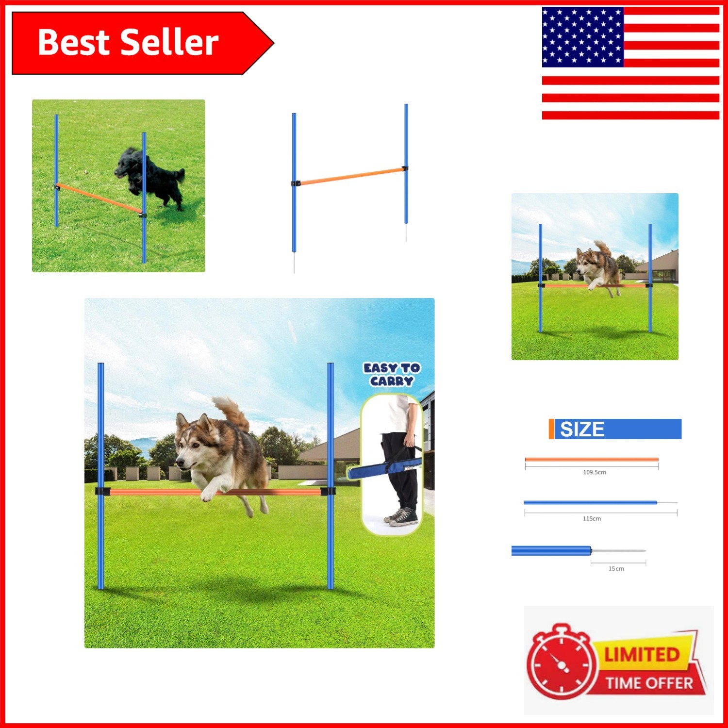 Portable Dog Agility Equipment with Adjustable Jump Bar & Weave Poles for Fun