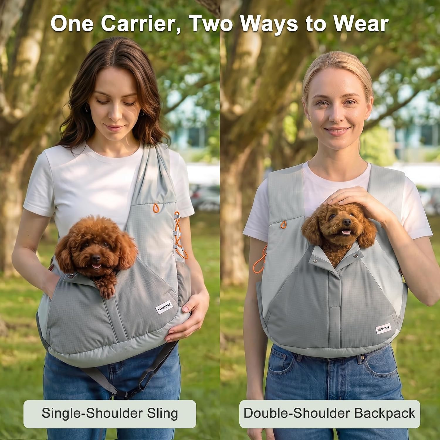 Dog Sling Carrier, Puppy Sling for Small Dogs up to 16 Lbs, 2-In-1 Backpack and