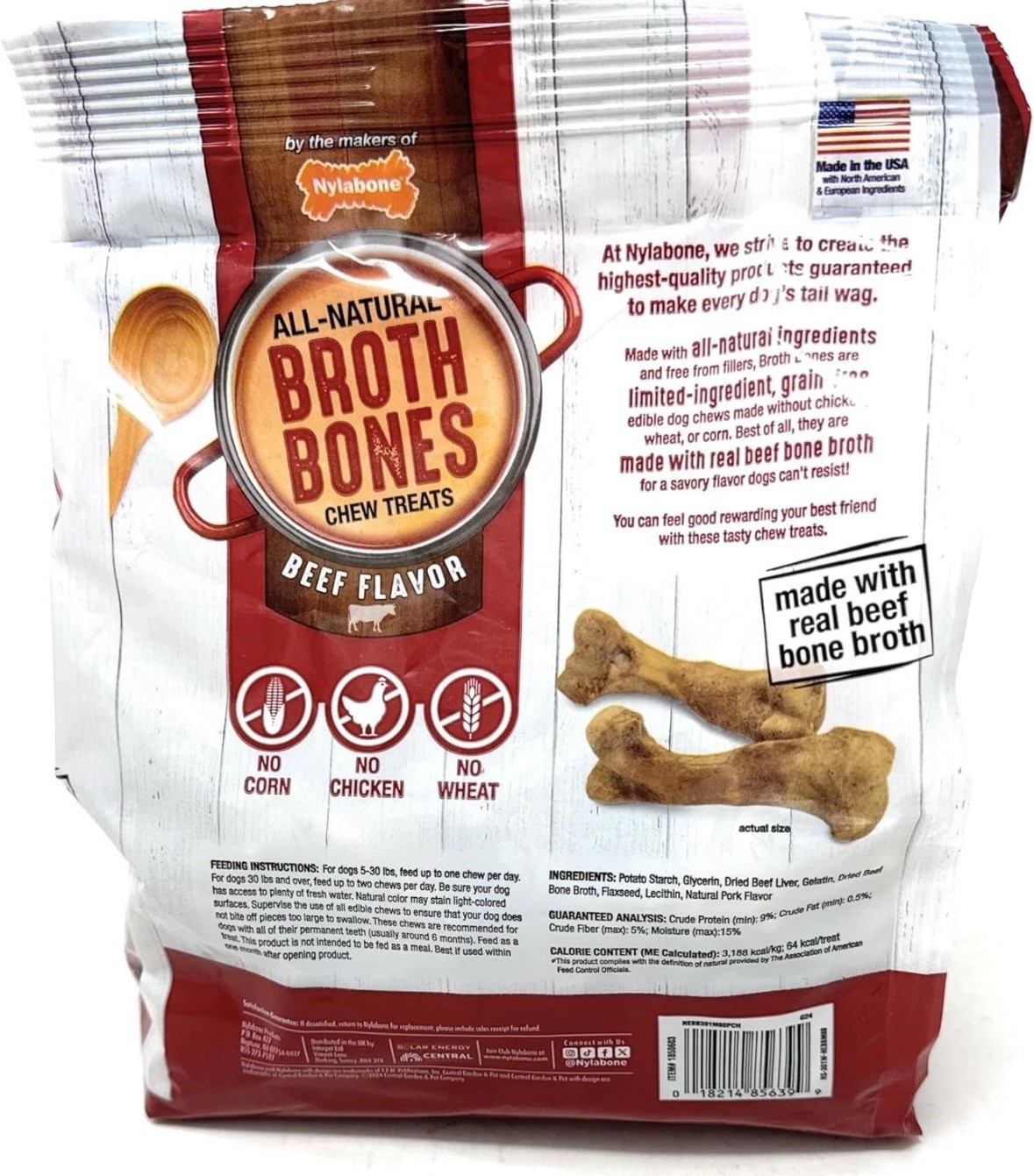 Nylabone Beef Broth Bones for Dogs 60 Count 2.6 Lbs (Pack of 2)