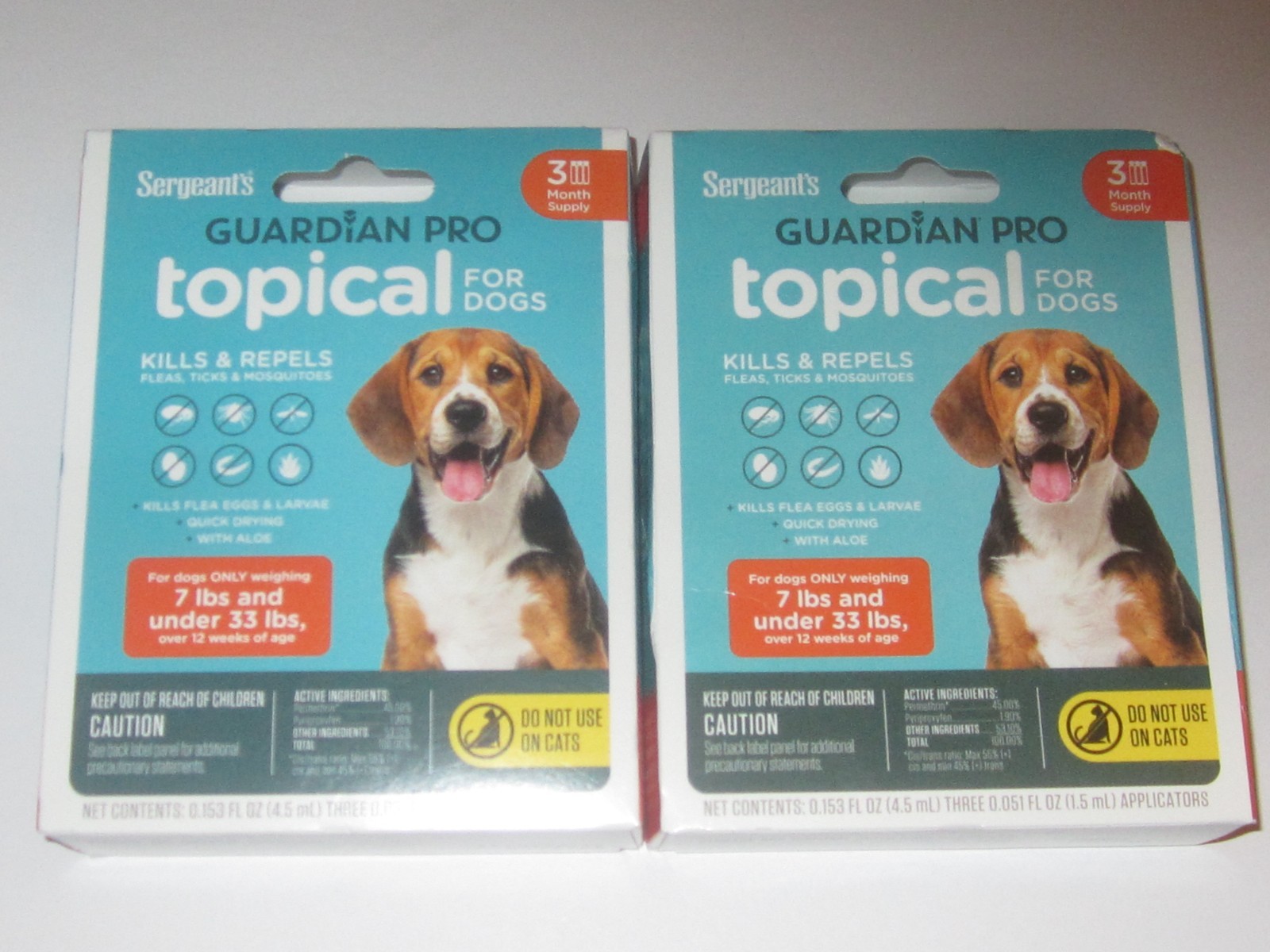 2x Sergeant’s Guardian Pro Topical Treatment Dogs over 7 under 33 lbs +12 weeks