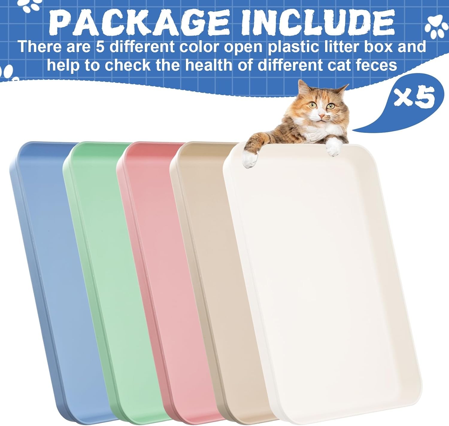 5 Pcs Medium Open Cat Litter Box,15 x 10.4 x 1.6 Inch Plastic Kitten Litter Pan