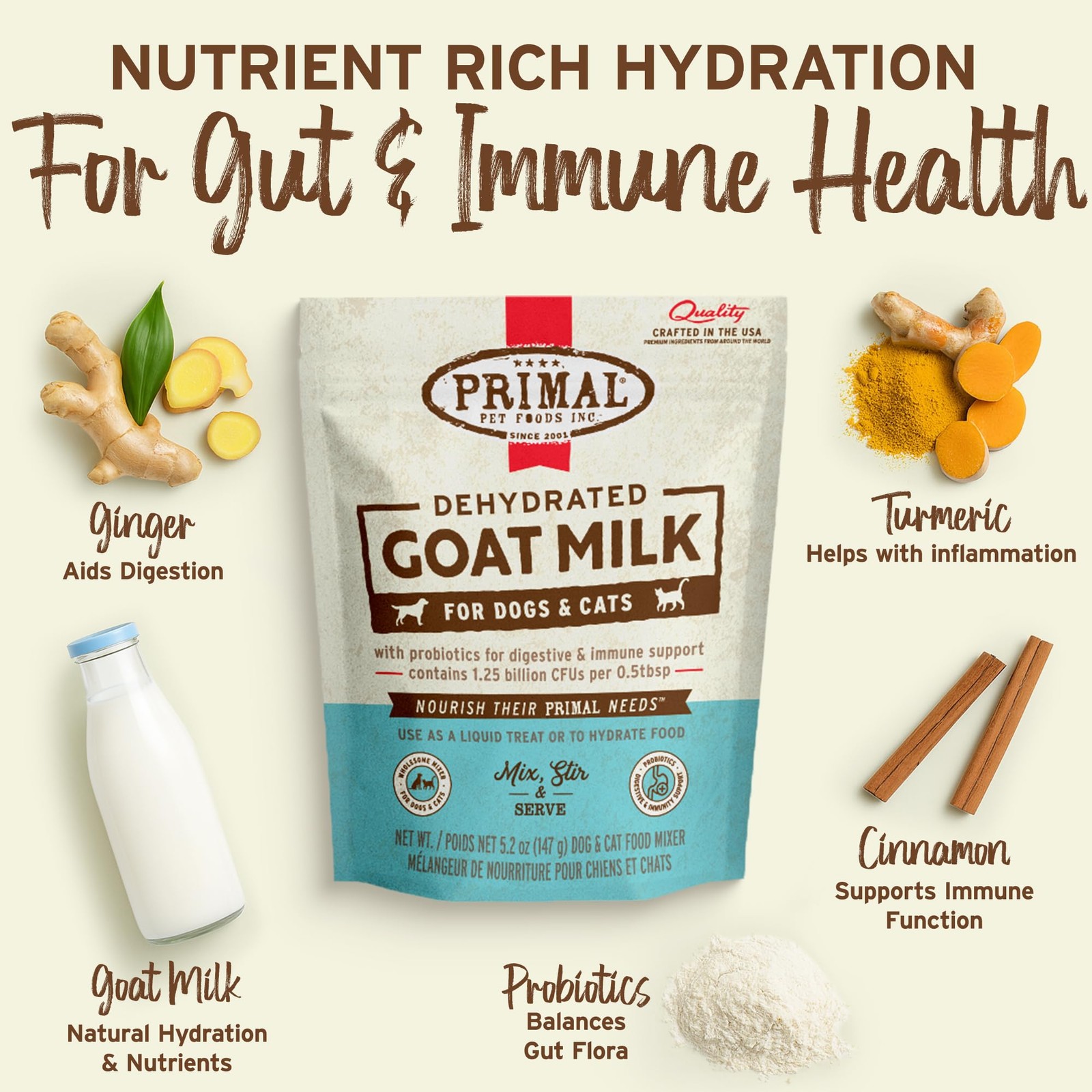 Primal Goat Milk Powder for Dogs and Cats, Shelf Stable 10.4 Ounce (2 bags)