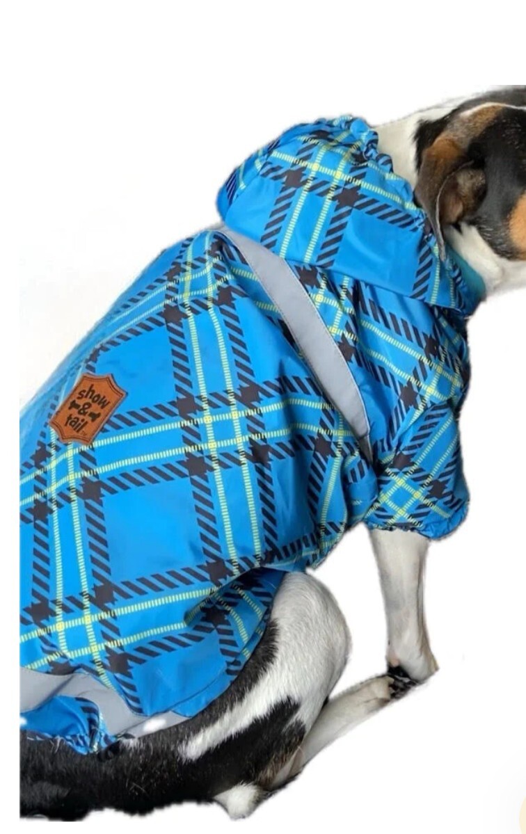Show and Tail Dog Rain Jacket Medium 12-17 Lbs Reversible Blue Raincoat Snow