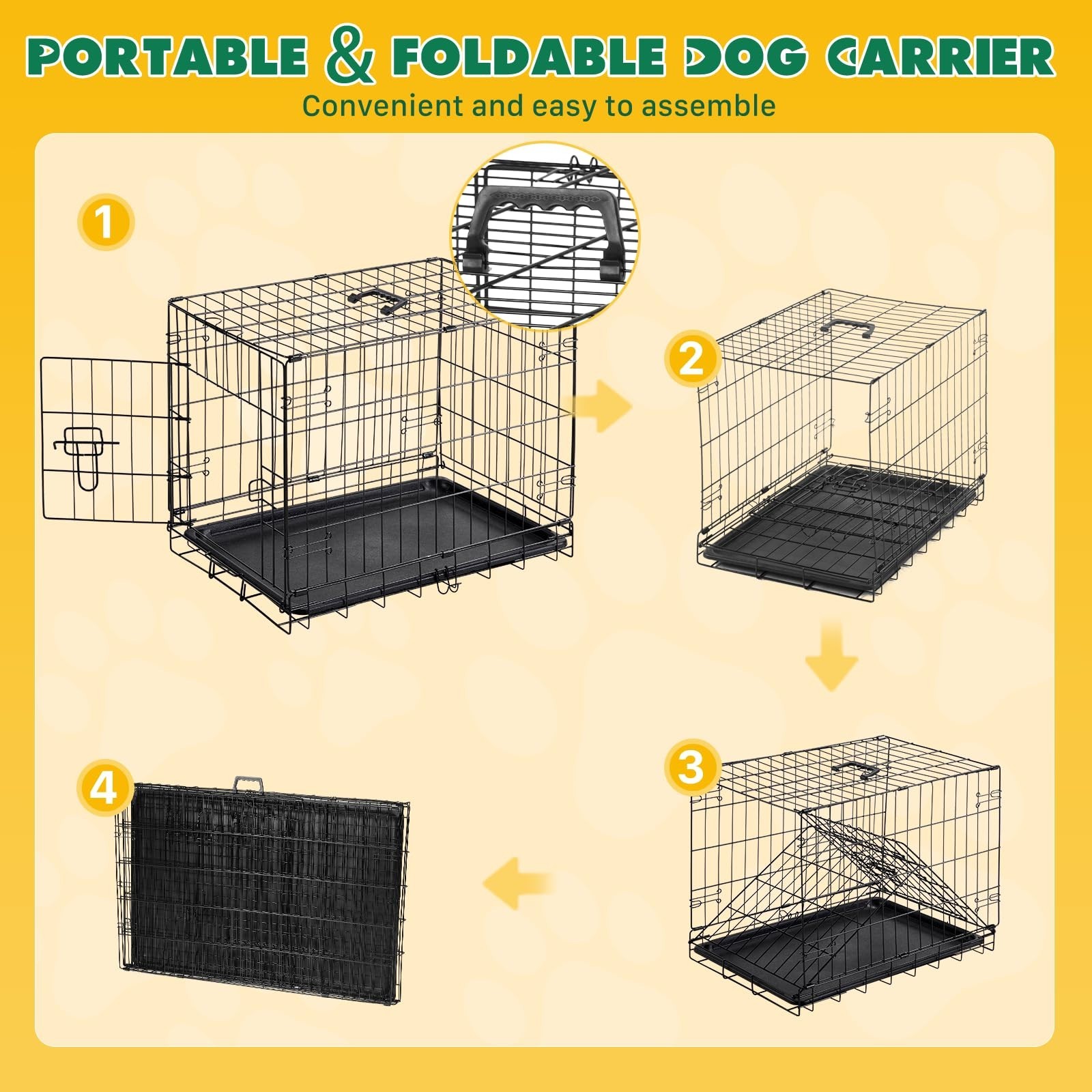Portable 24″ Dog Crate – Metal Wire Puppy Cage with Secure Lock, Foldable Design