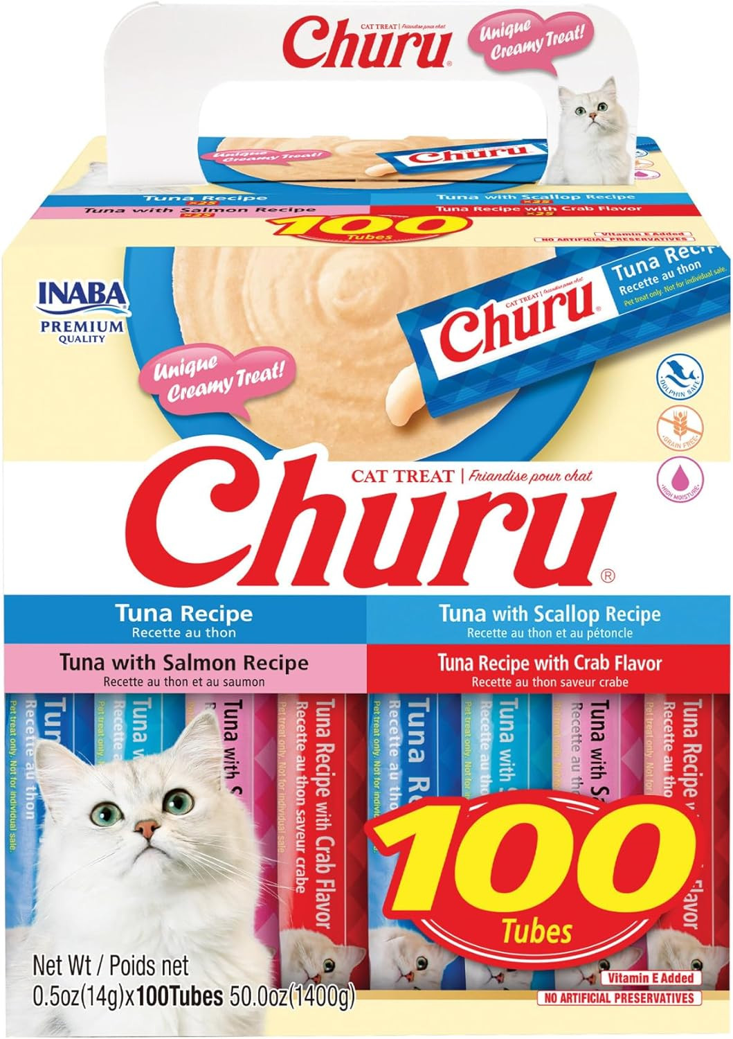 Churu Cat Treats, Lickable, Squeezable Creamy Purée with Vitamin E, 0.5 Ounces p