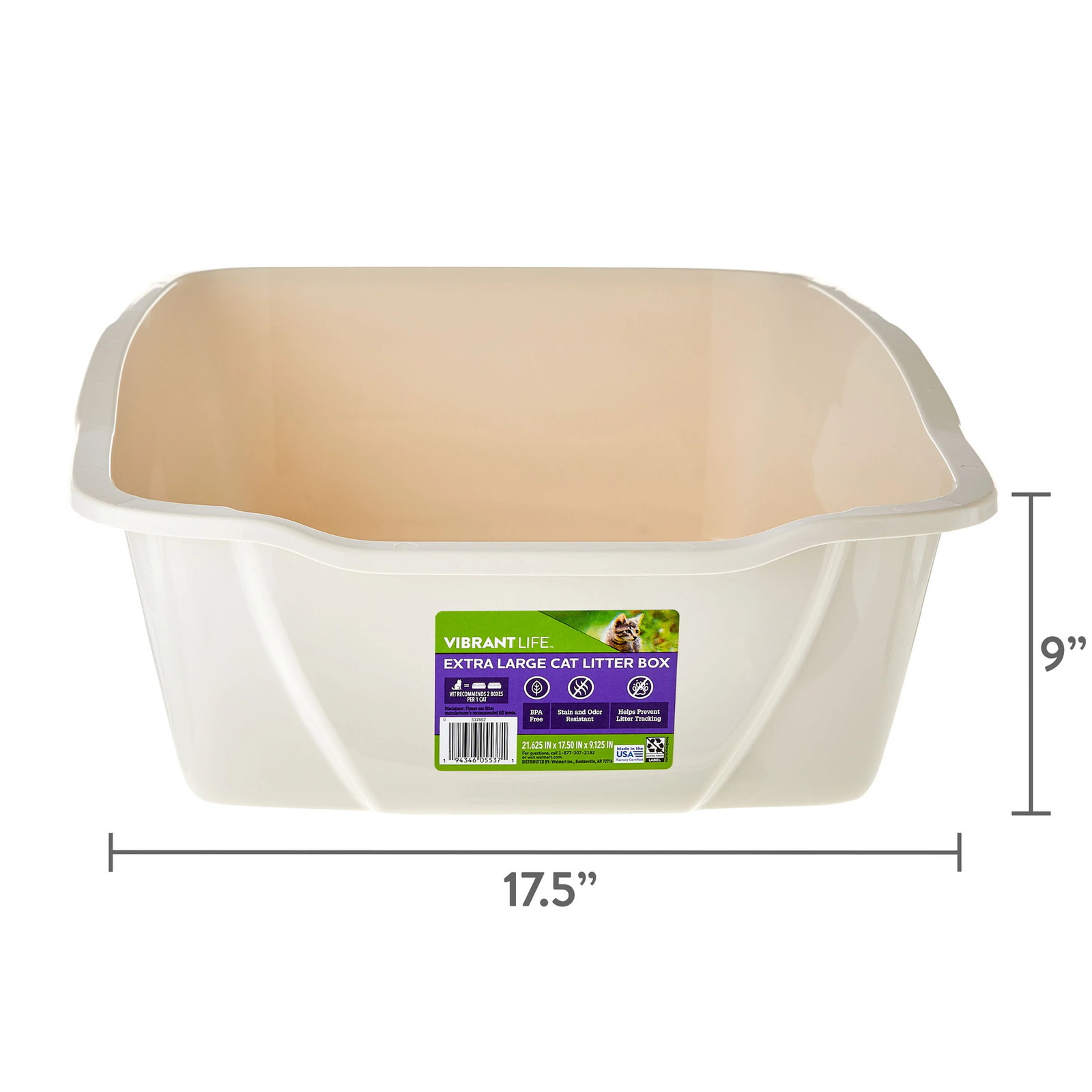 Vibrant Life Extra Large Open Top Cat Litter Box, Single Pack