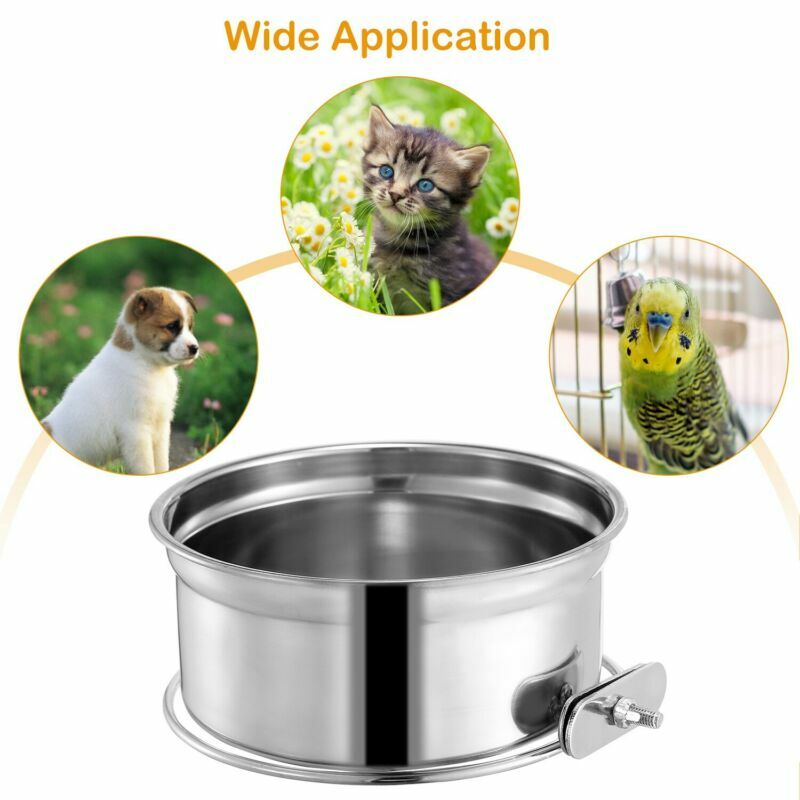 S-L Stainless Steel Hanging Food Water Bowl For Crate Cages Pet Dogs Cats Birds