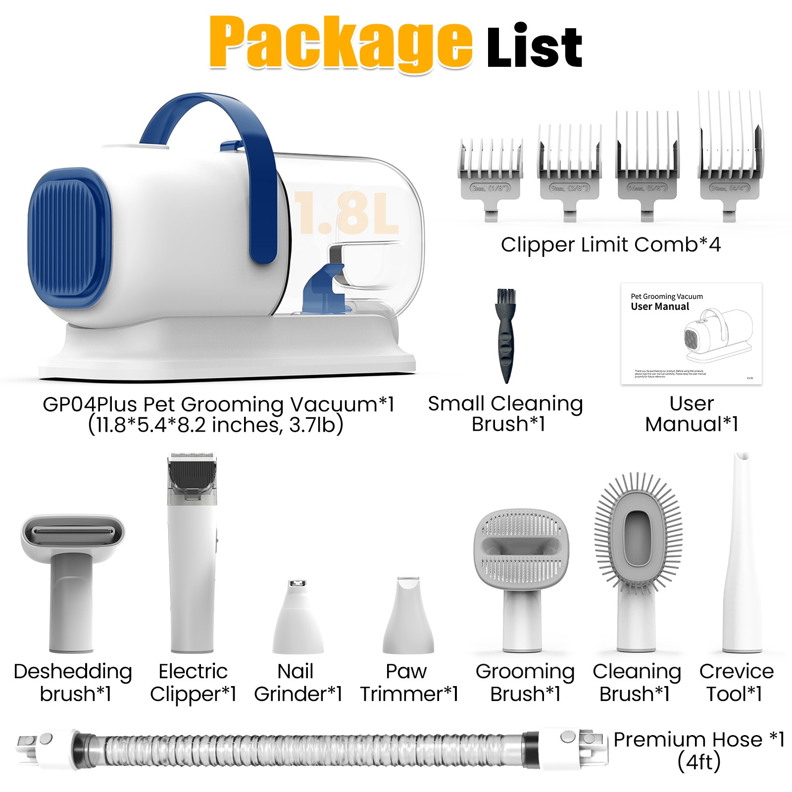 AIRROBO GP04 Plus Pet Grooming Vacuum Kit Dog Cat Hair Clipper Trimmer Brush Paw