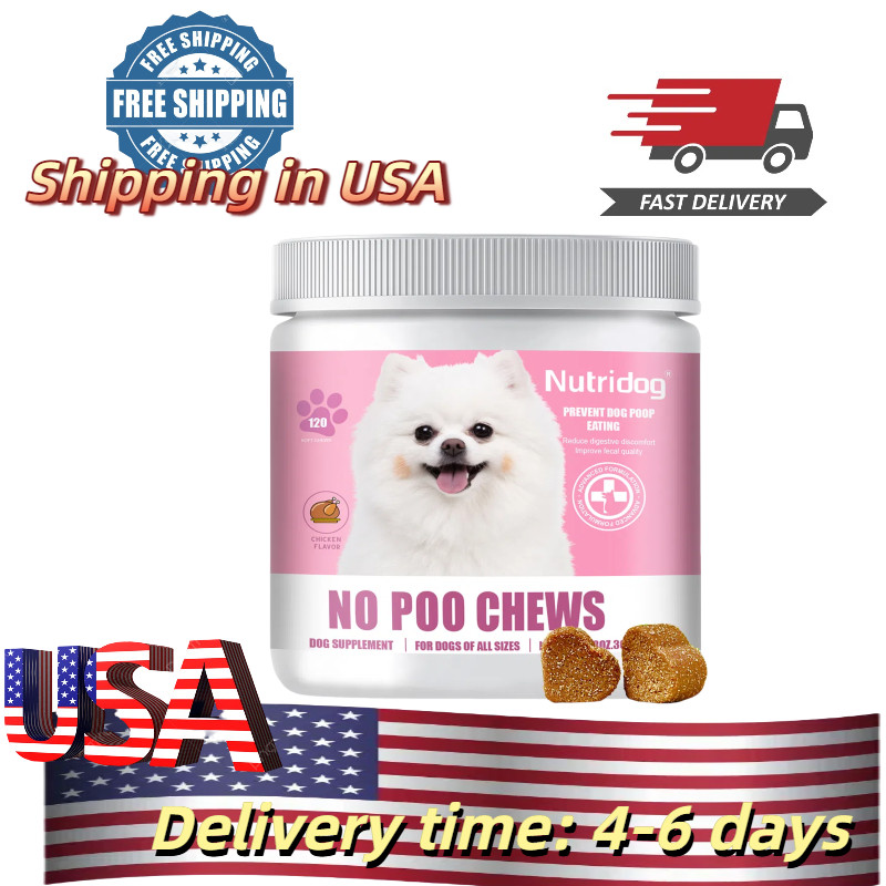 Dog No Poo chews 120 capsules chicken flavor to help digestion Stool suppressor
