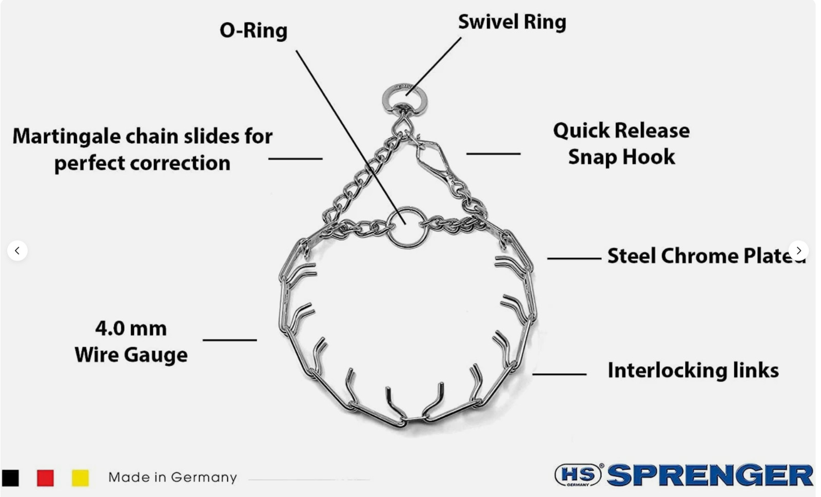 Herm Sprenger 25In Chrome Plated Prong Collar Steel Training Dog Collar