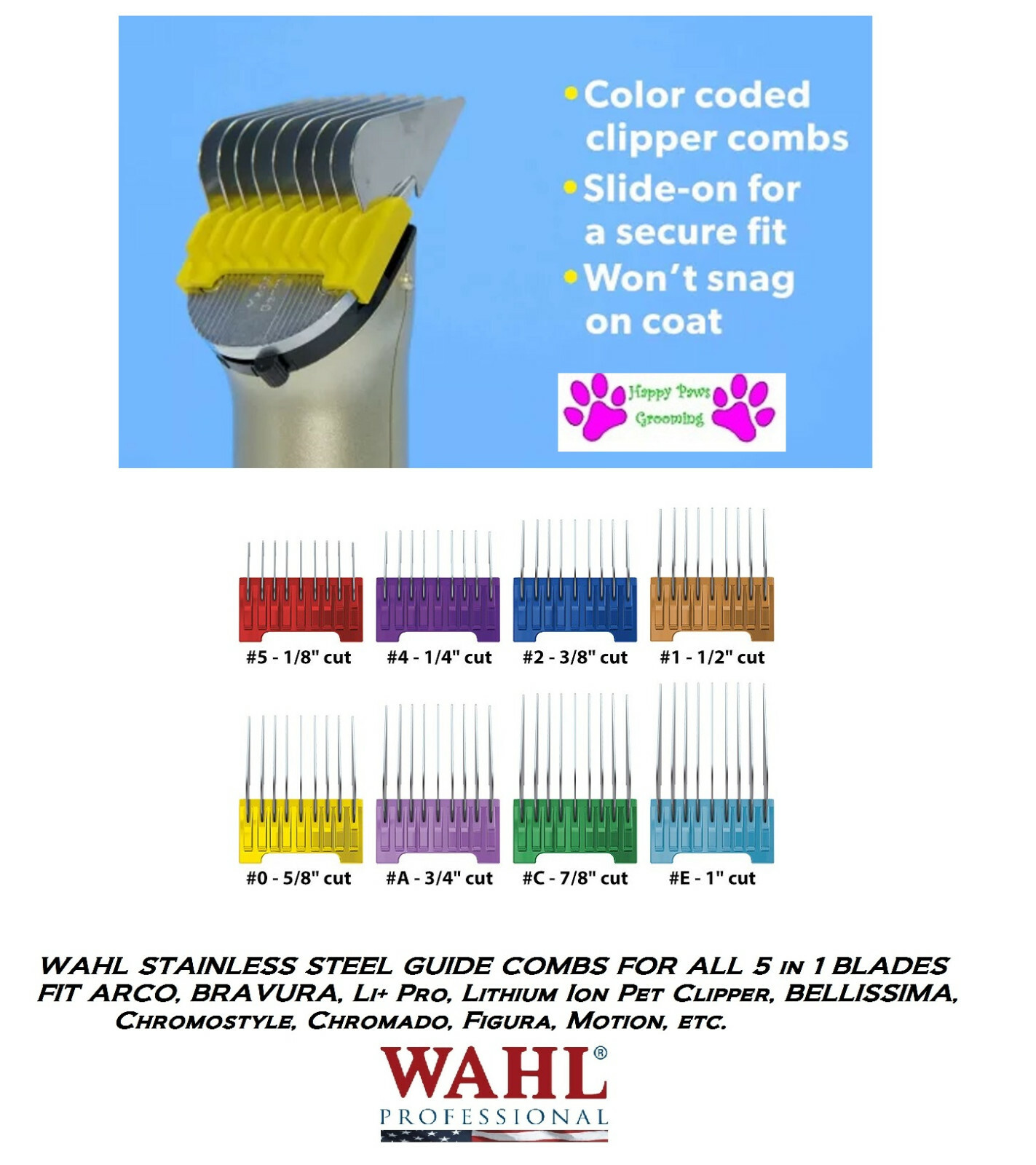 WAHL Stainless Steel GUIDE COMB For Chromado,Motion Li Ion 5 in 1 Clipper Blade