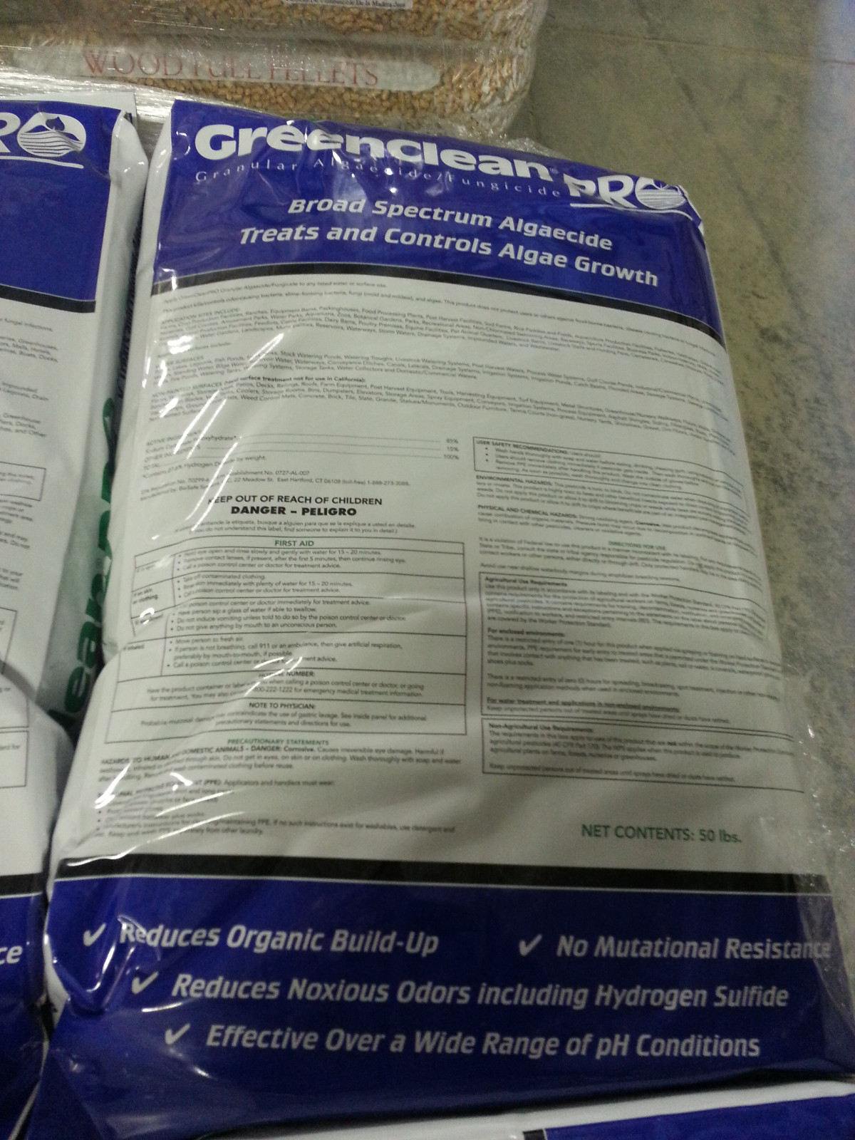 GREENCLEAN PRO ALGAECIDE 50LB WILL NOT HARM FISH ITS GREAT FOR CLEANING PATIOS